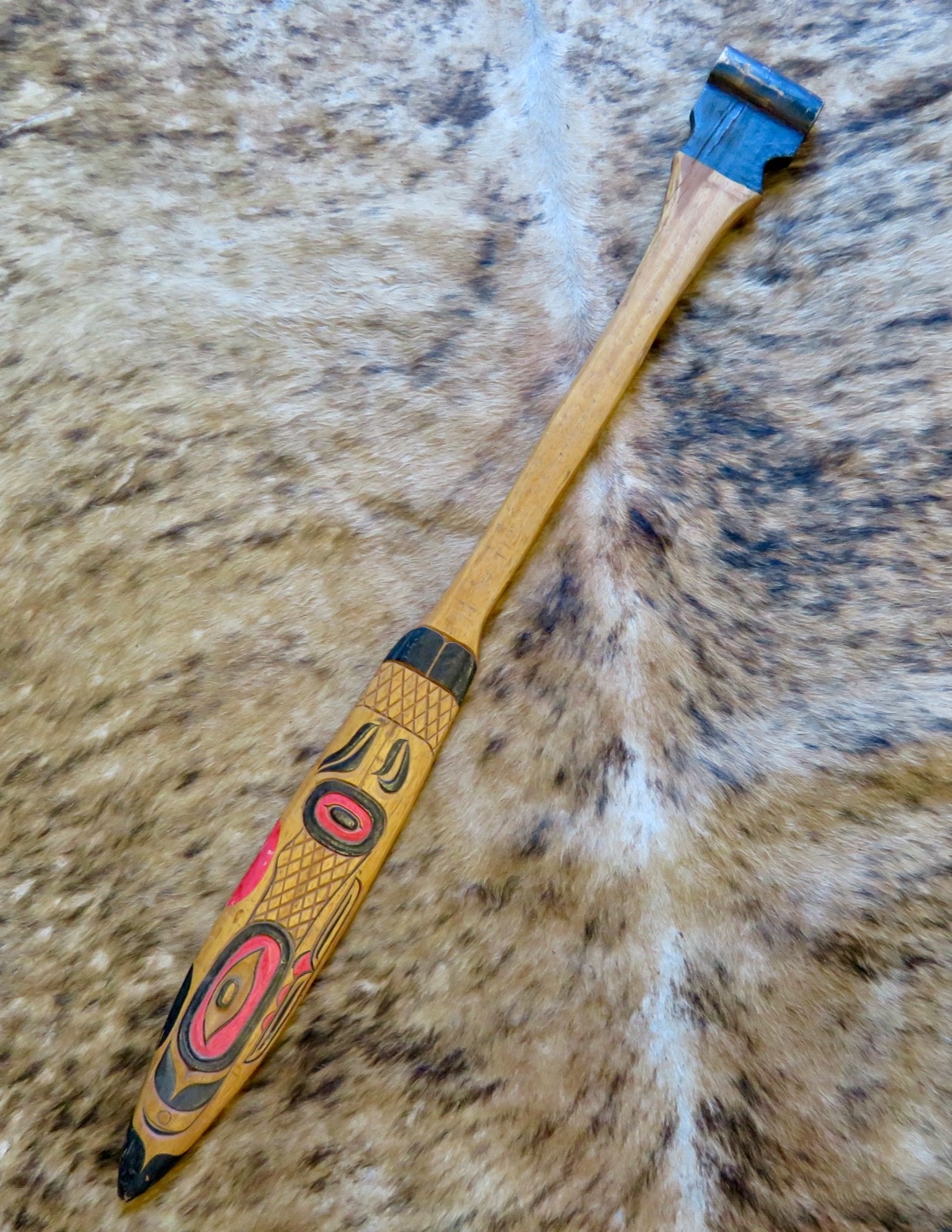 Vintage Northwest Coast Indigenous Carved Dance Paddle 40 Heavy Yew Yellow Cedar