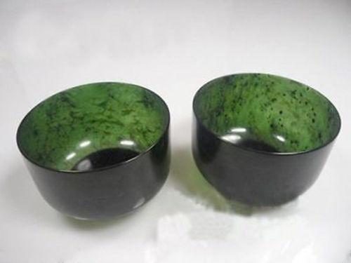 2-Pack Chinese Natural Exquisite Hand-Carved China - Jade Bowl -