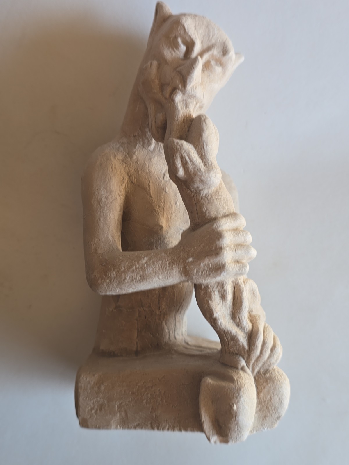 Vintage Chalkware Howling Gargoyle Creature by Reflects Da Medieval Sculpture