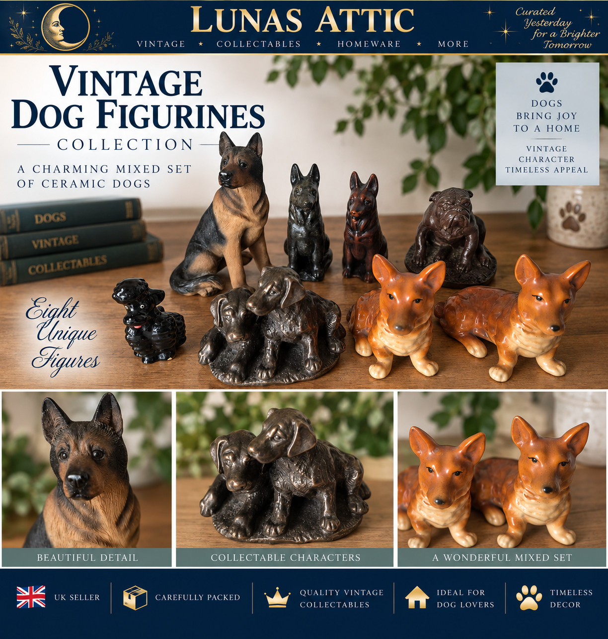 Vintage Dog Figurines Job Lot Alsatian Bulldog Terrier Poodle Figures