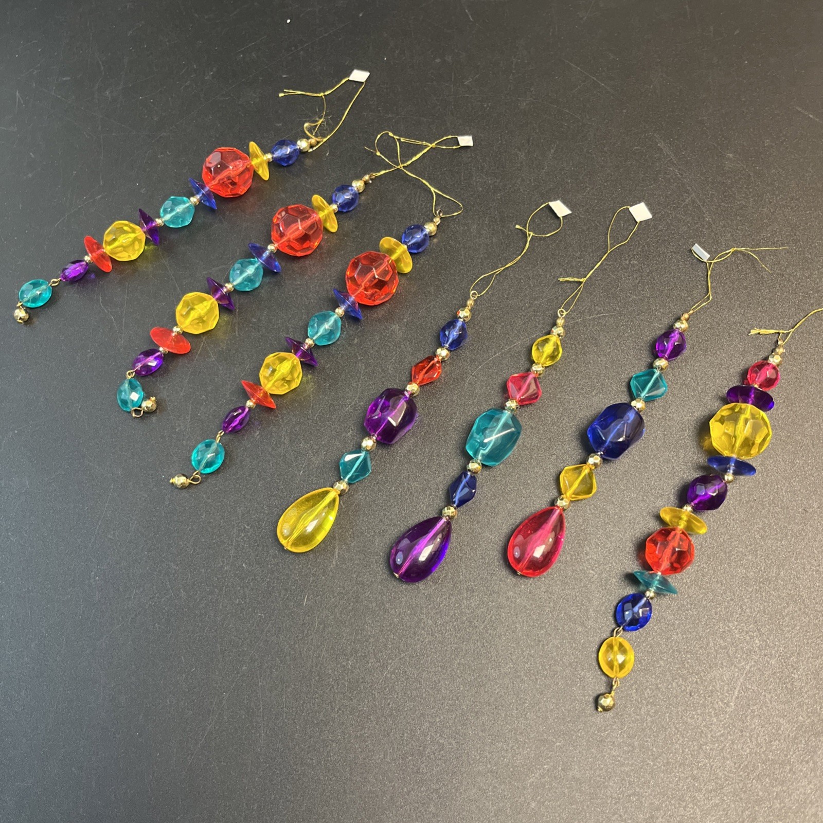 7 Crystal Beaded Dangle Purple Yellow Blue Window Christmas Ornament Mixed Lot