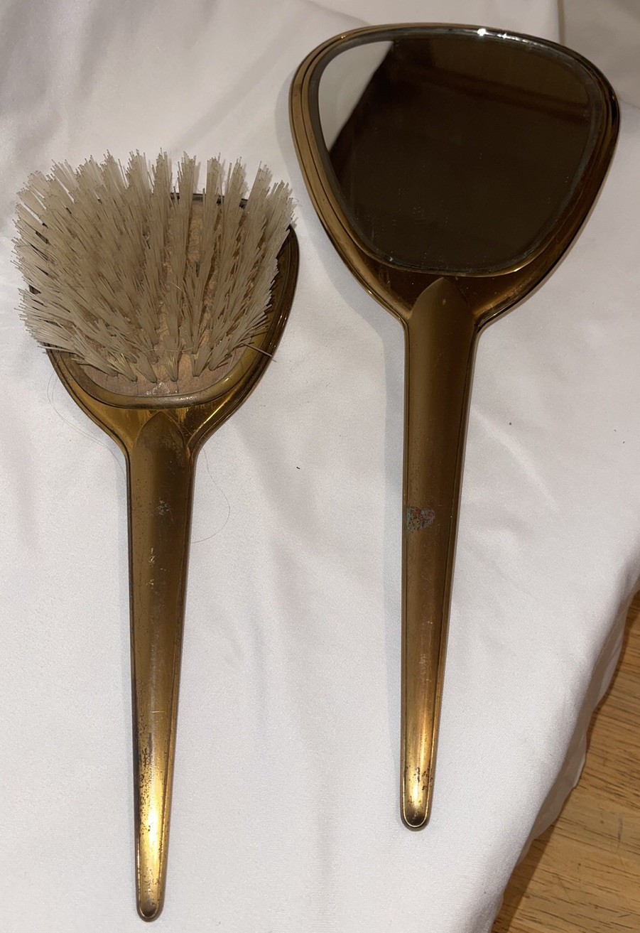 Vtg 2pc Set Brass ELGIN American Brush Mirror Set USA Grooming Vanity fun Vtg 2pc Set Brass ELGIN American Brush Mirror Set USA Grooming Vanity fun