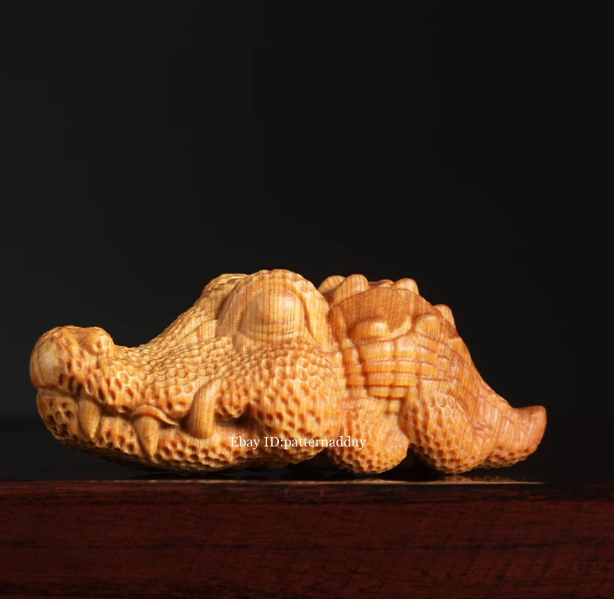 Large Alligator-Shaped Talismans Made of Yancha Wood with Auspicious Charm