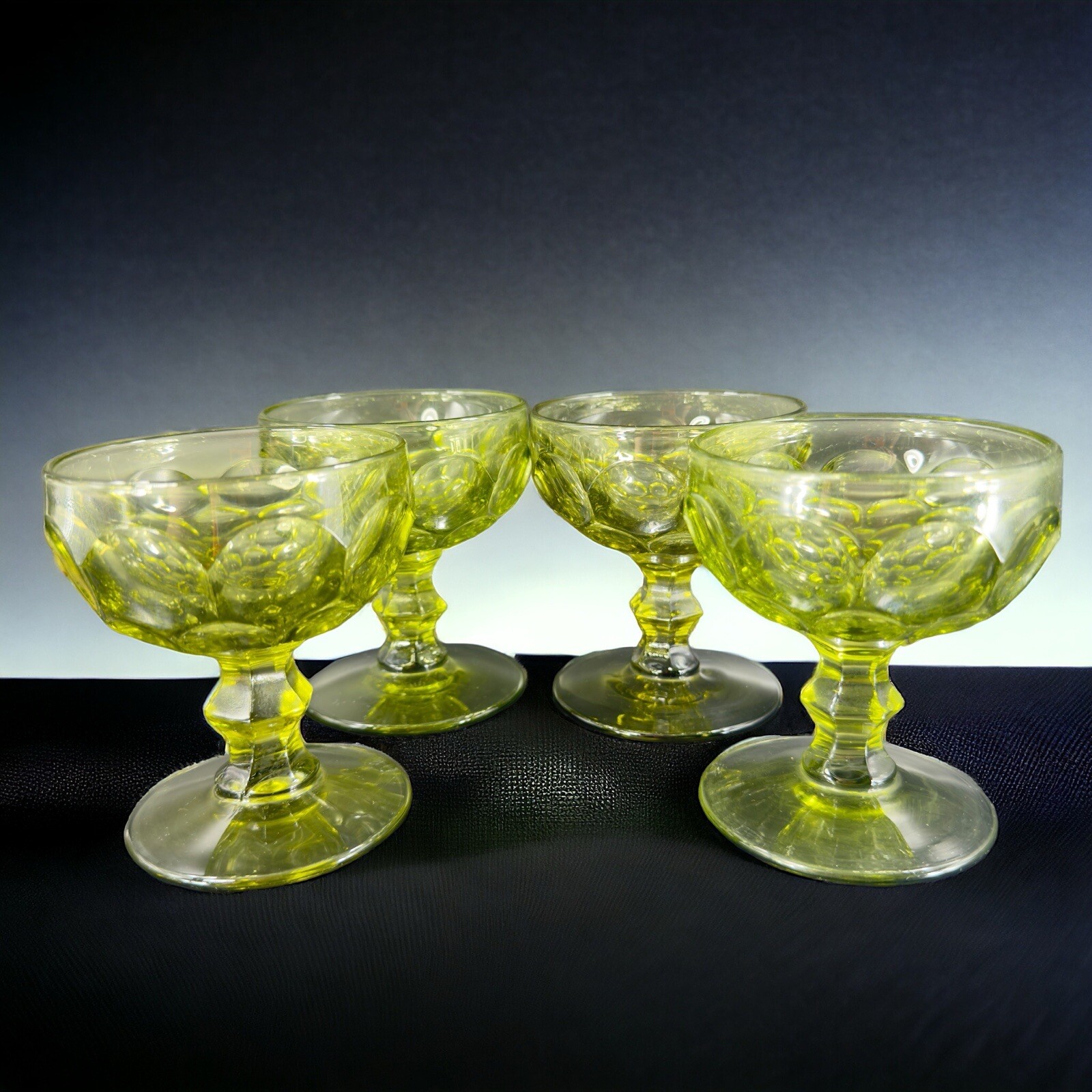 Imperial Glass Provincial Green Sherbet Champagne Glasses Thumbprint Set 4 Pcs Imperial Glass Provincial Green Sherbet Champagne Glasses Thumbprint Set 4 Pcs