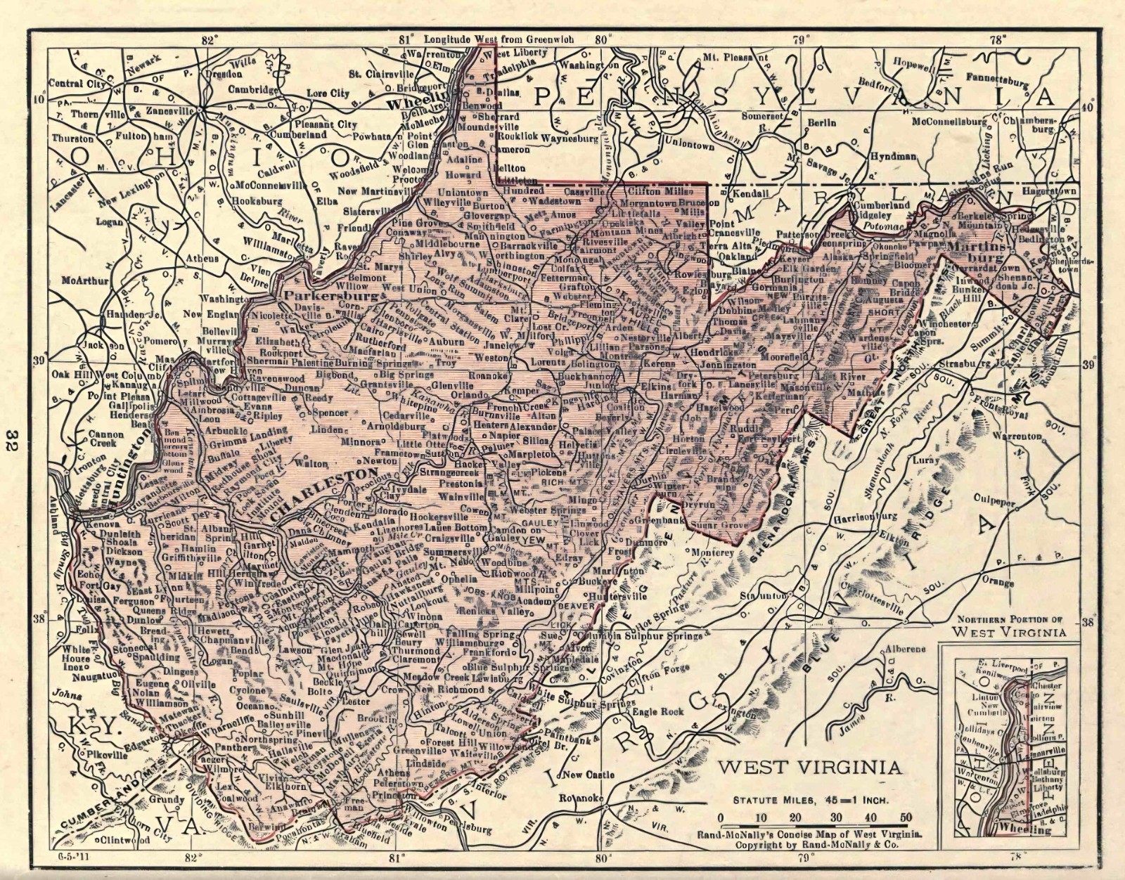 Map of WEST VIRGINIA from 1912 - 8.5 x 11 Inch Photo Reprint