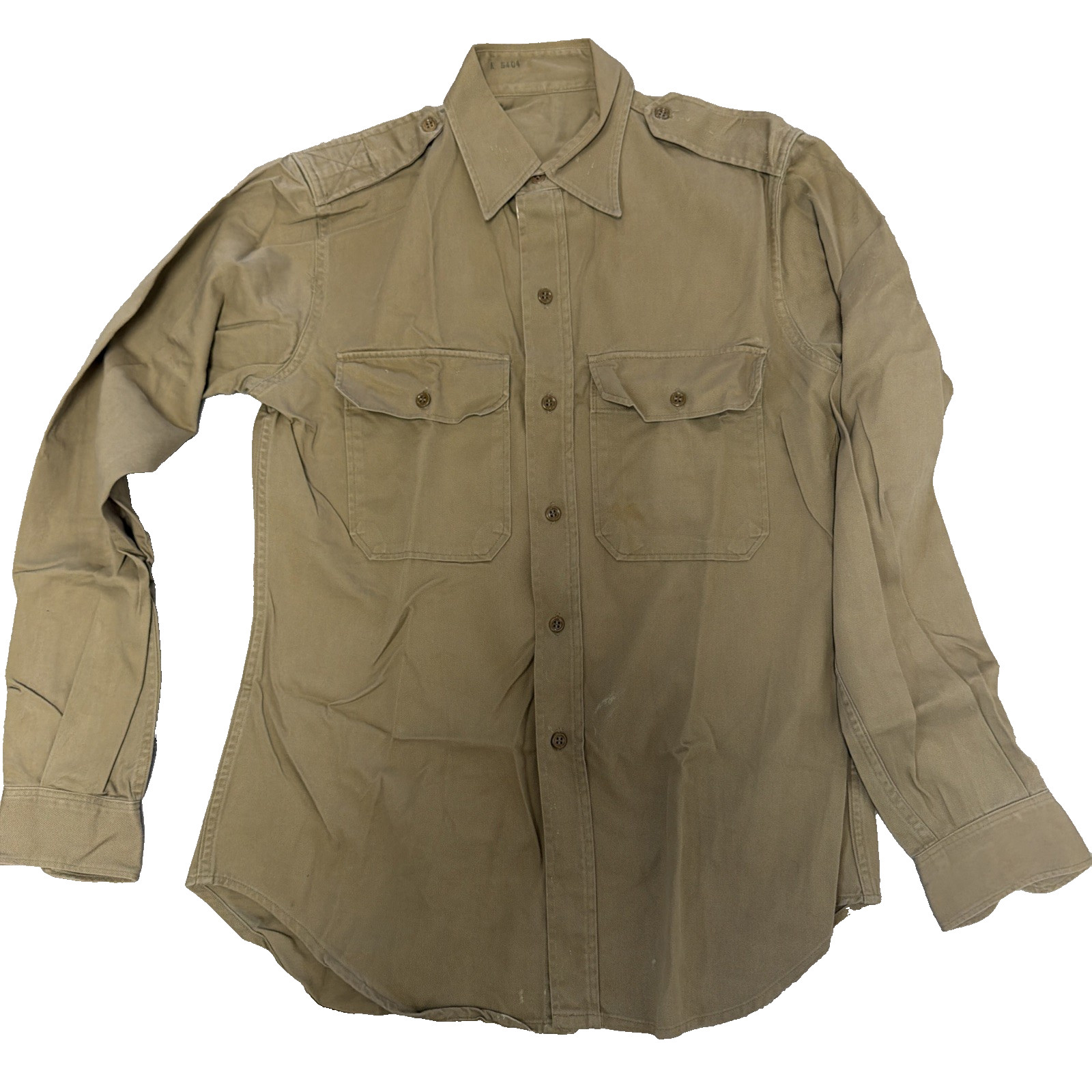 Vintage US Army Shirt Mens 15x35 Khaki No 1 Military Uniform Epaulets 50s K-156