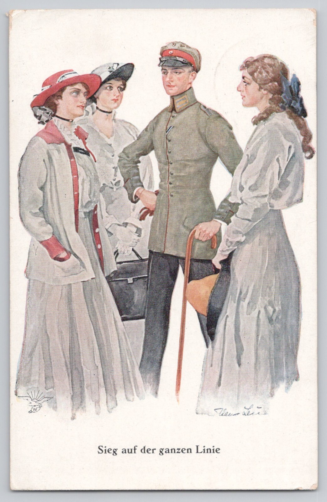 1917 WWI Hans Leu German Soldier Ladies Gender Ambiguity Artist Postcard Primus
