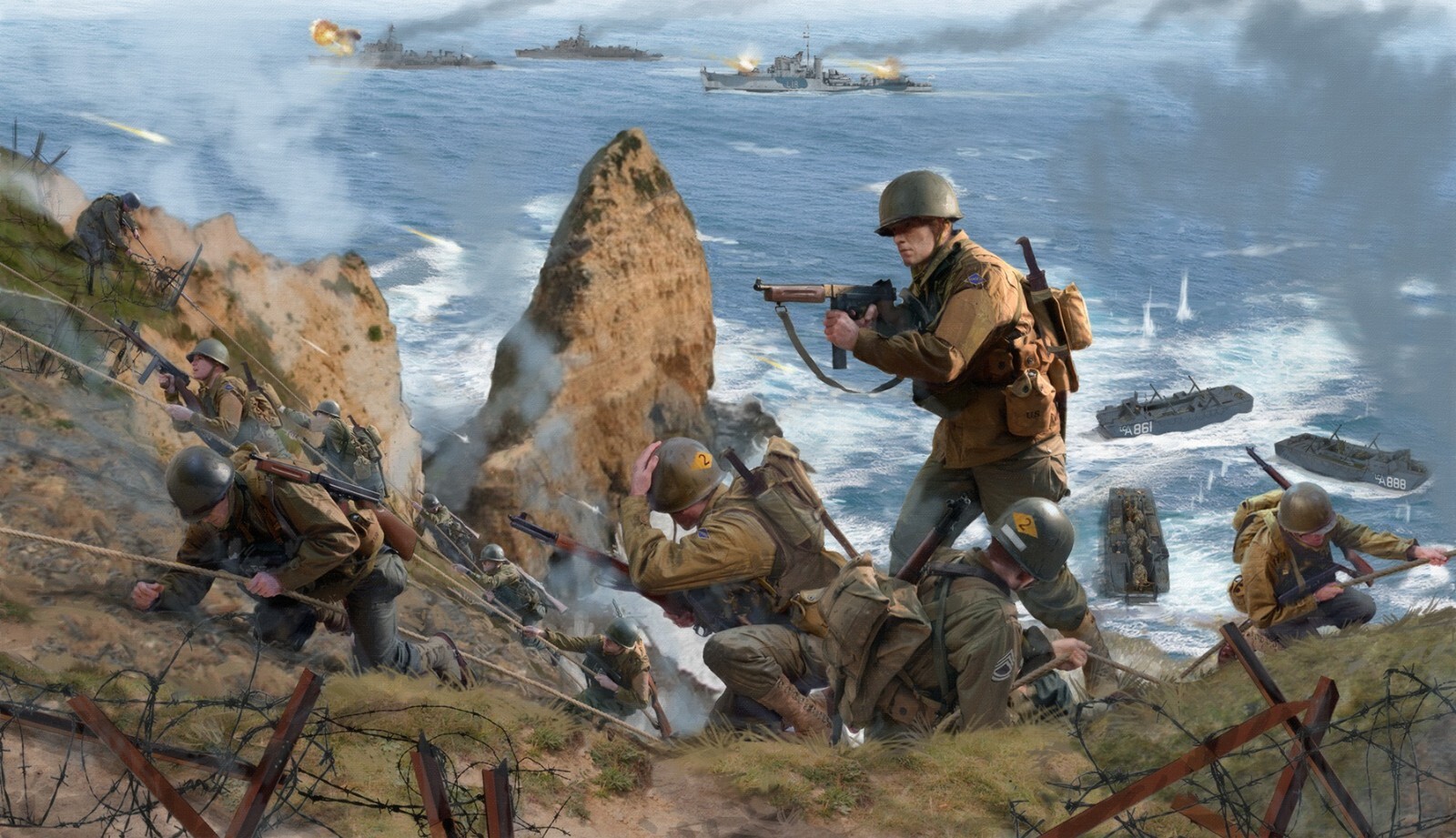 Vital Assault by Simon Smith art print signed by 2 Pointe Du Hoc D-Day veterans
