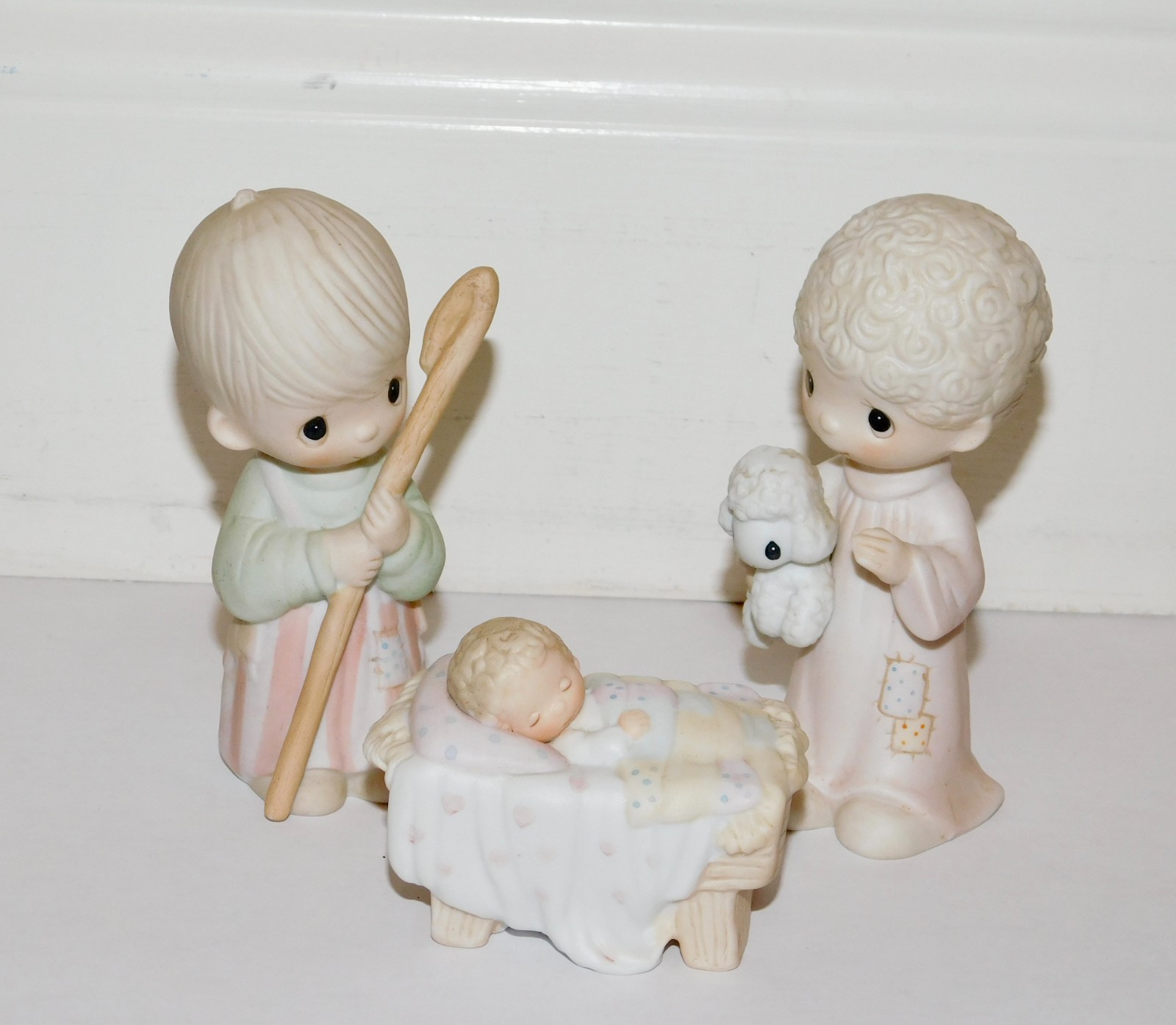 Precious Moments Come Let Us Adore Him SET 3 Baby Jesus Shepherds 1979 NO MARK
