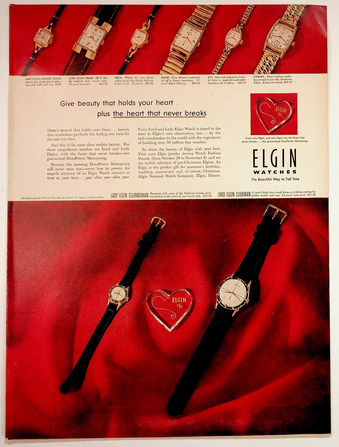 Vintage 1950s Elgin Watches Ad Magazine Print Ephemera Lord Lady Clubman Drake Vintage 1950s Elgin Watches Ad Magazine Print Ephemera Lord Lady Clubman Drake