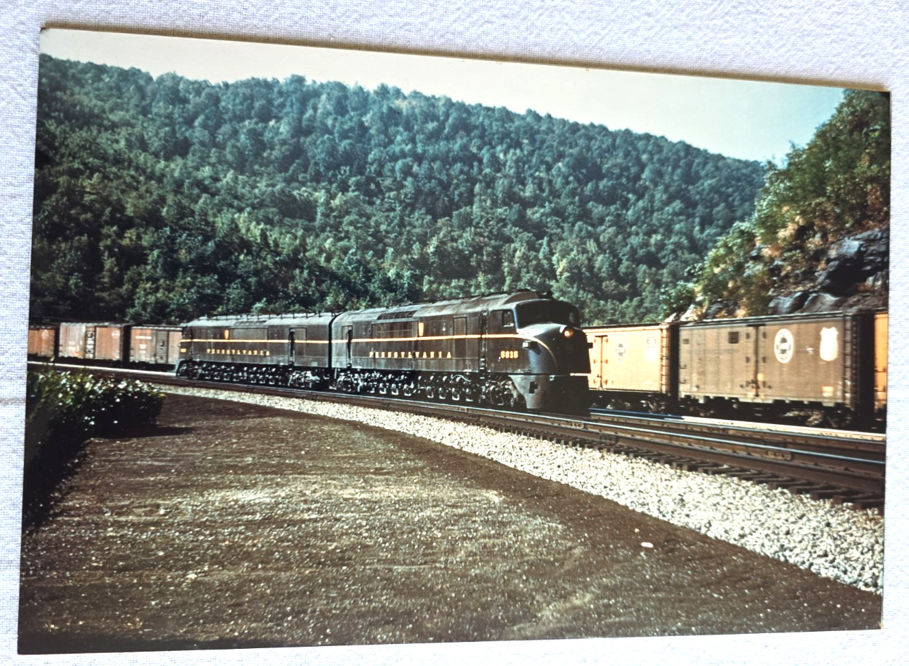 Aug 1951 Pennsylvania Railroad PRR Horseshoe Curve Freight Train Mounted Photo Aug 1951 Pennsylvania Railroad PRR Horseshoe Curve Freight Train Mounted Photo