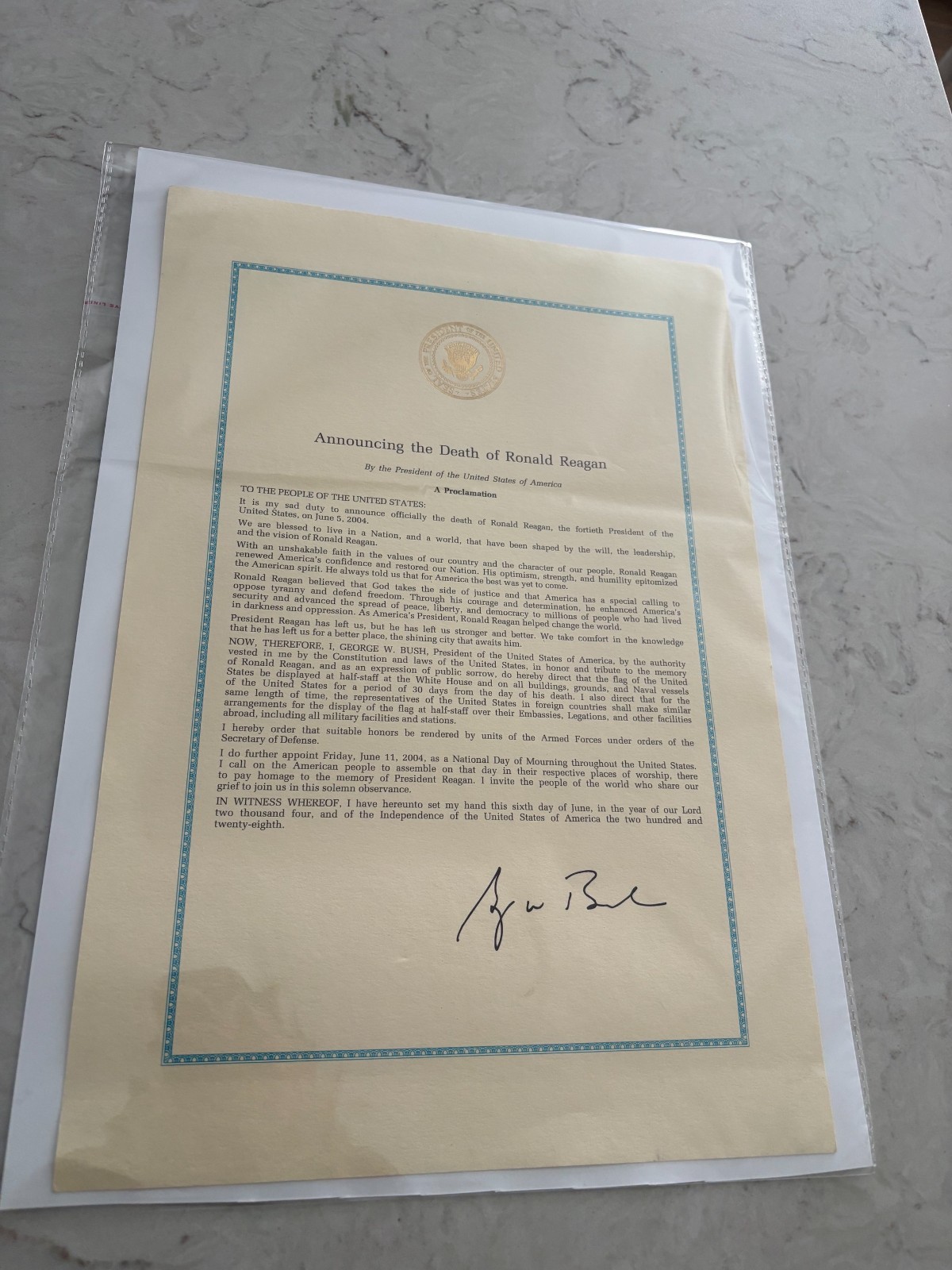 June 5, 2004 Proclamation Announcing the Death of Ronald Reagan June 5, 2004 Proclamation Announcing the Death of Ronald Reagan