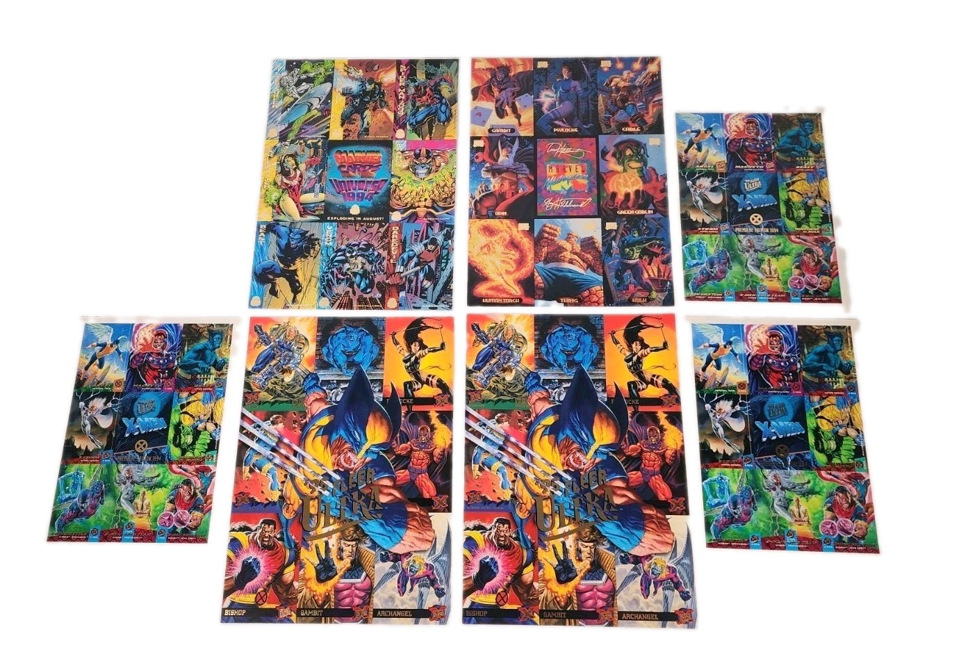 Vintage 1990s Marvel Trading Card Uncut Promo & Dealer Sell Sheets Lot 7 Sheets