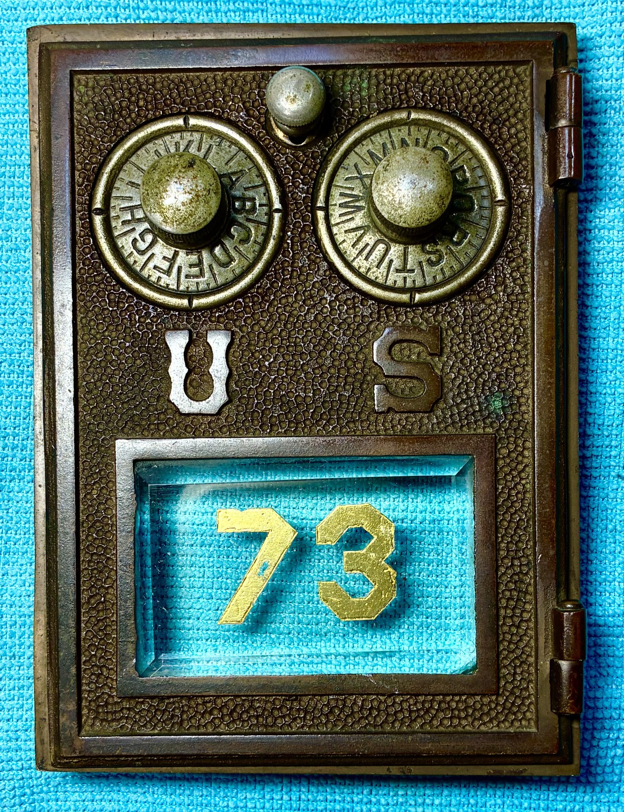 1890-1910 Antique Keyless Lock Co Brass PO Box Door #73 - Unknown Combination