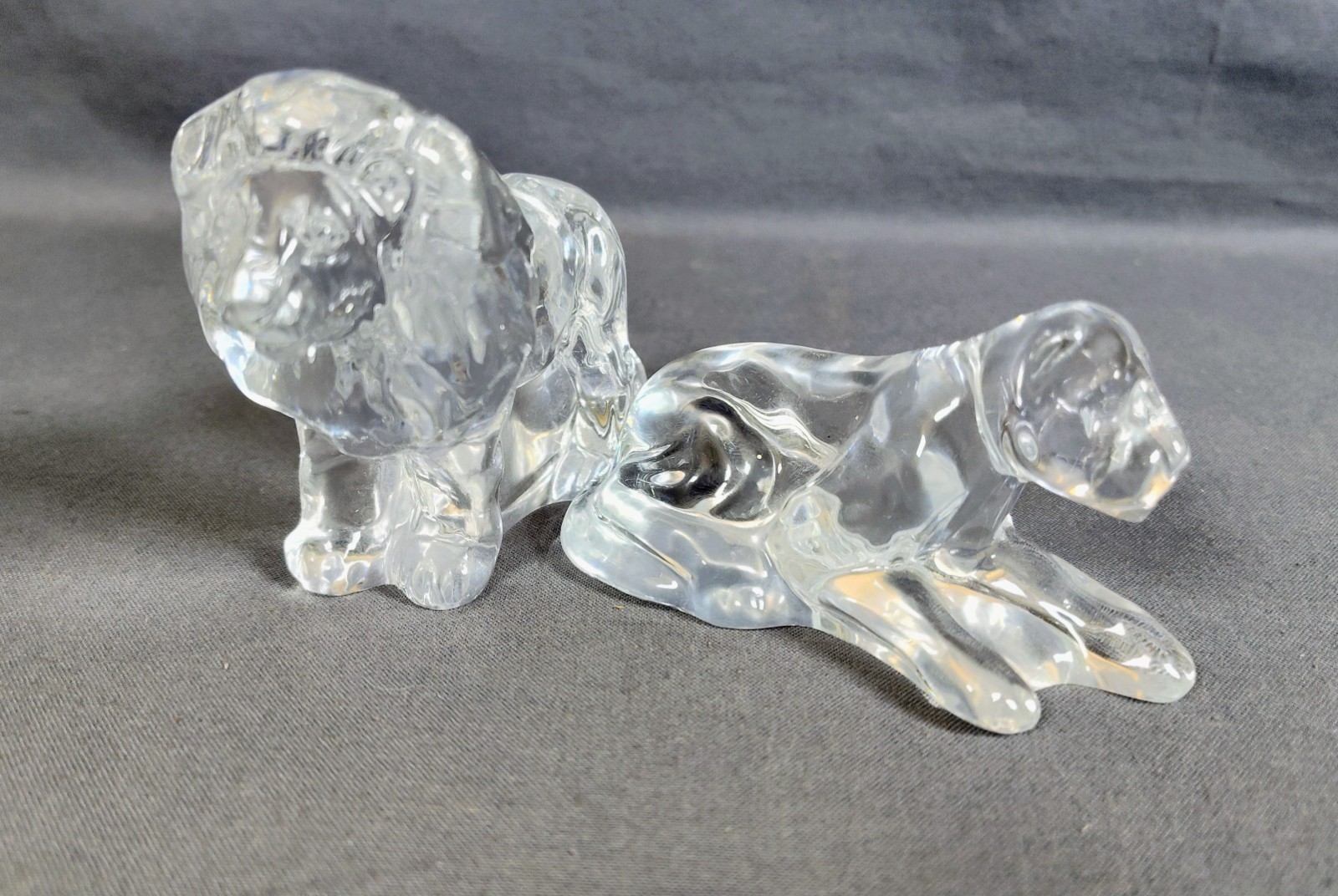 Vintage 1977 Franklin Mint Animals of the Ark Crystal Lions Pair West Germany