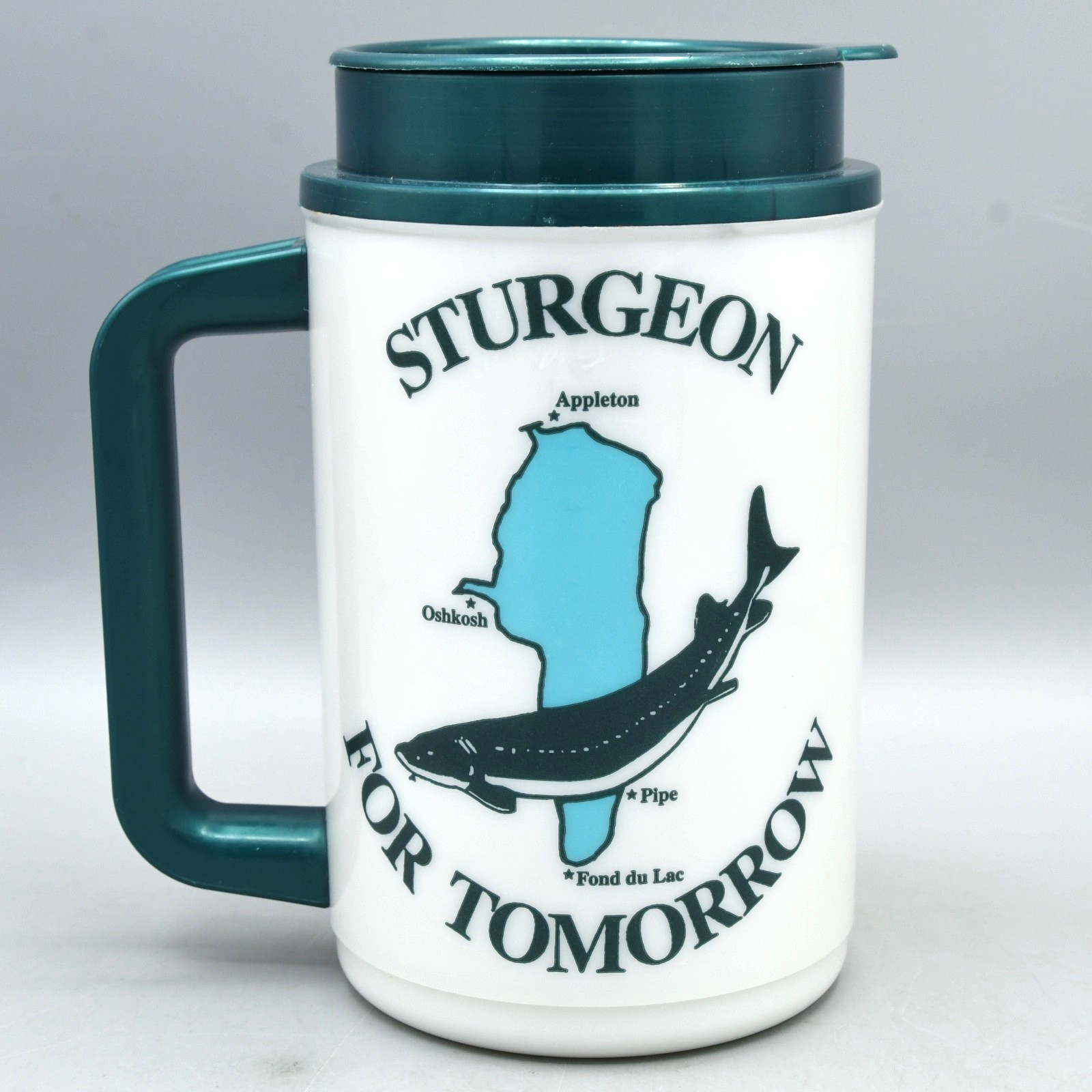 Sturgeon for Tomorrow Travel Mug Vintage Whirley 1990s Wisconsin Spear Fishing