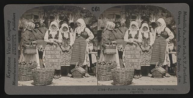 Photo:Belgrade Serbia 1900s Peasant Girls Market Scene Traditional Dress