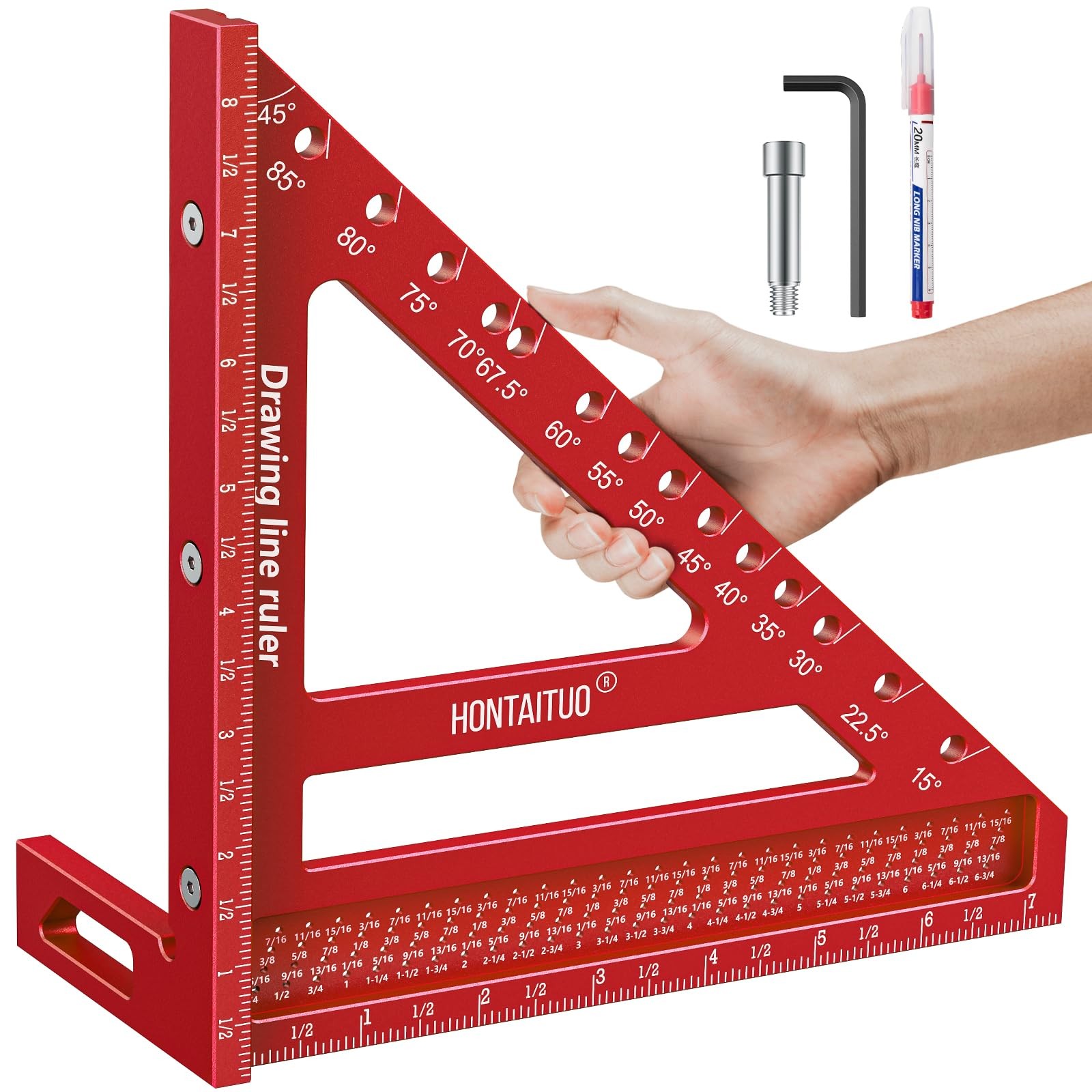 8.5 Inch Large Carpenter Square – Multi-Angle Measuring and Marking & Red