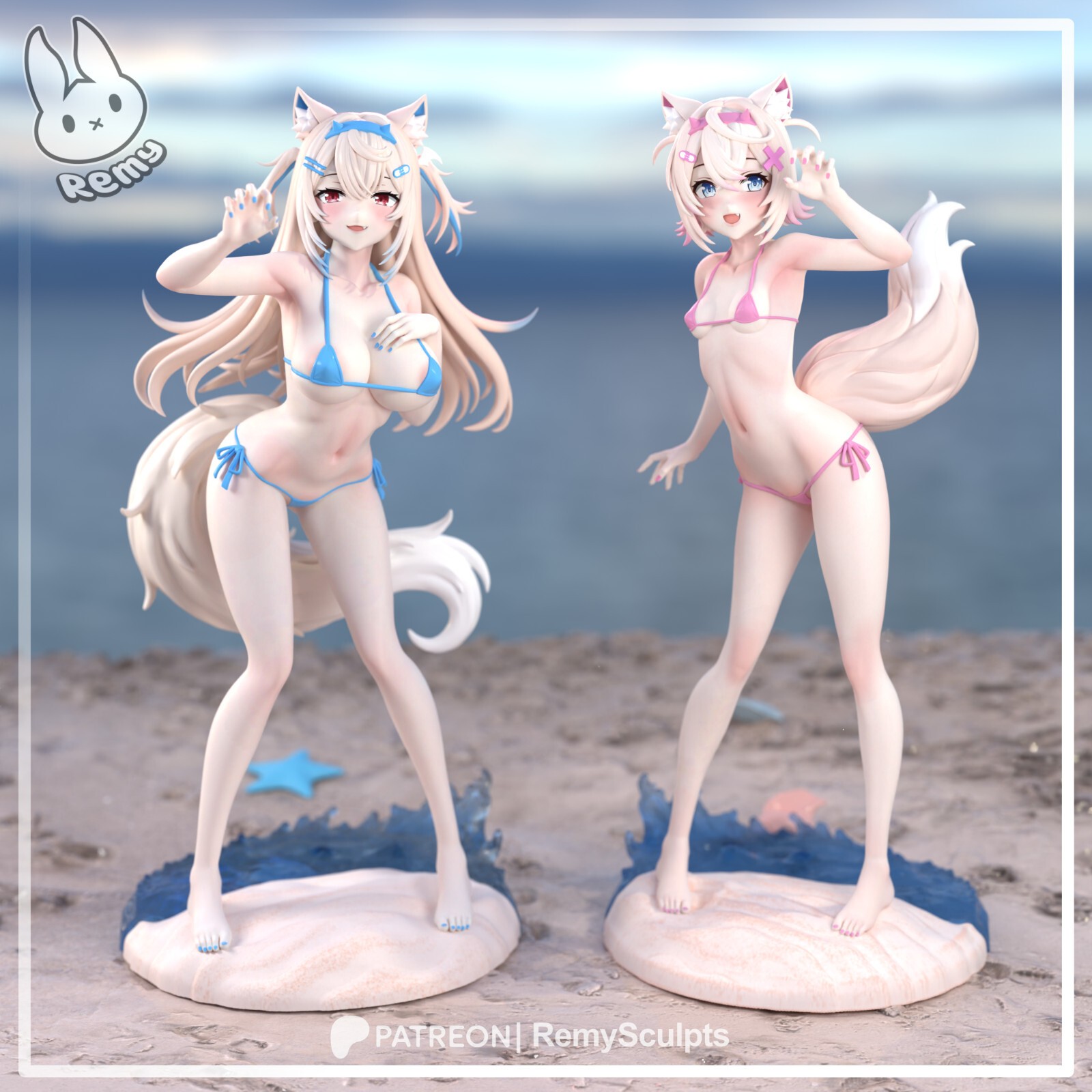 1:8 Fuwawa & Mococo Hololive Fan Art UNPAINTED High Quality Garage Kit