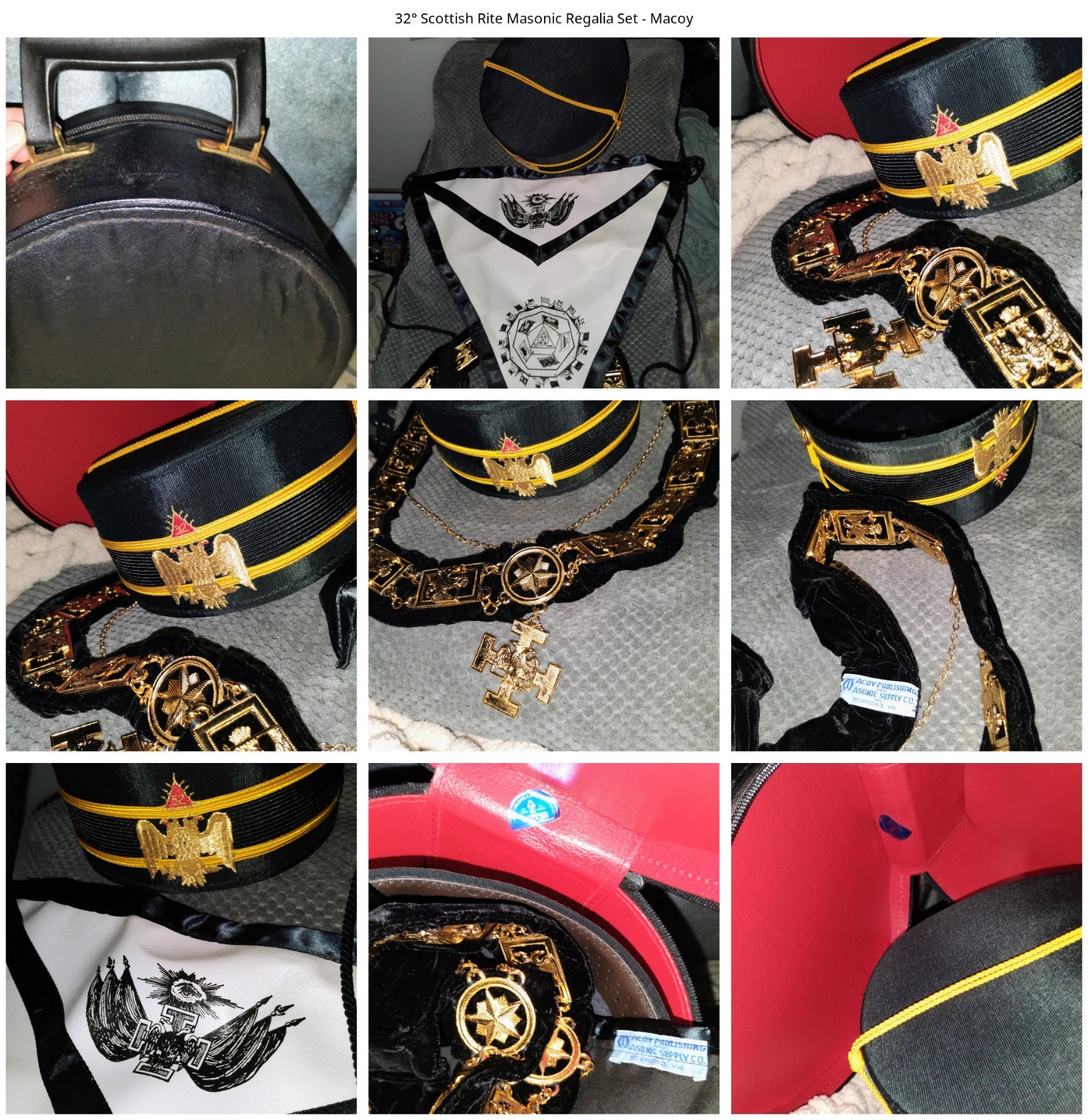 32nd Degree Scottish Rite Masonic Regalia Set :Cap, Case, Apron, Collar , Gloves