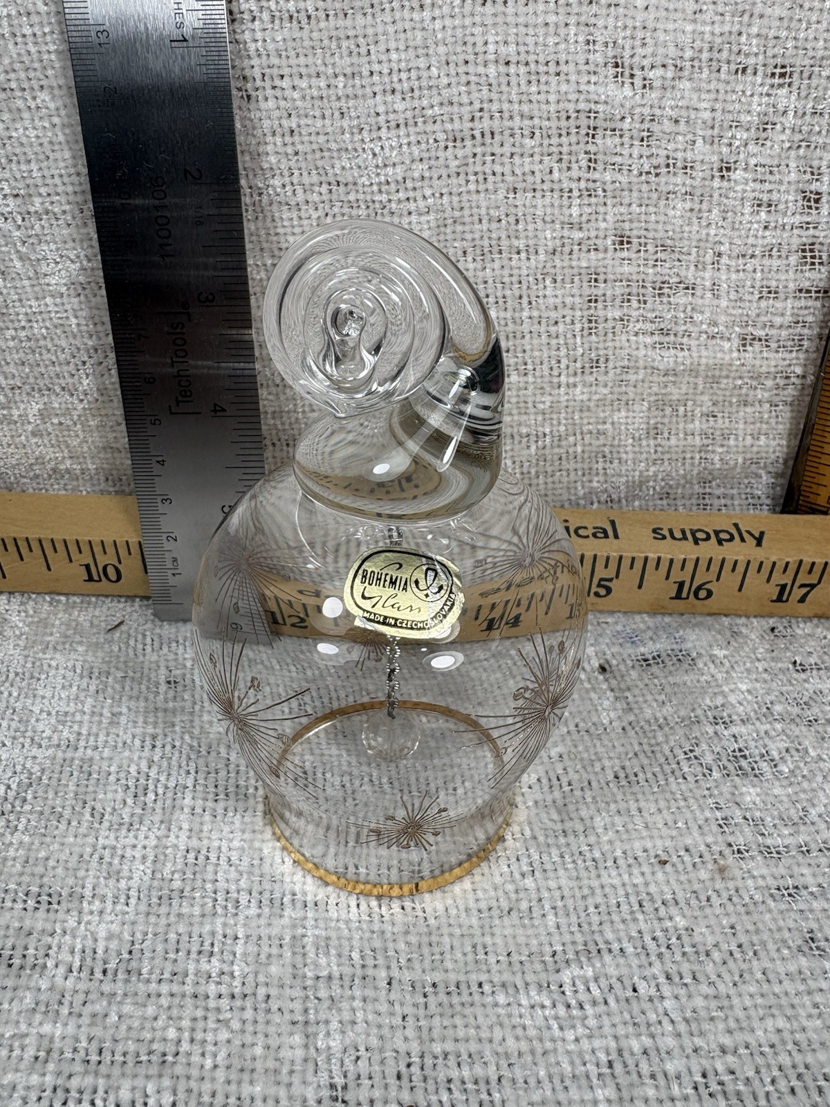 Bohemia Glass Bell with  Gold Accents Czechoslovakia