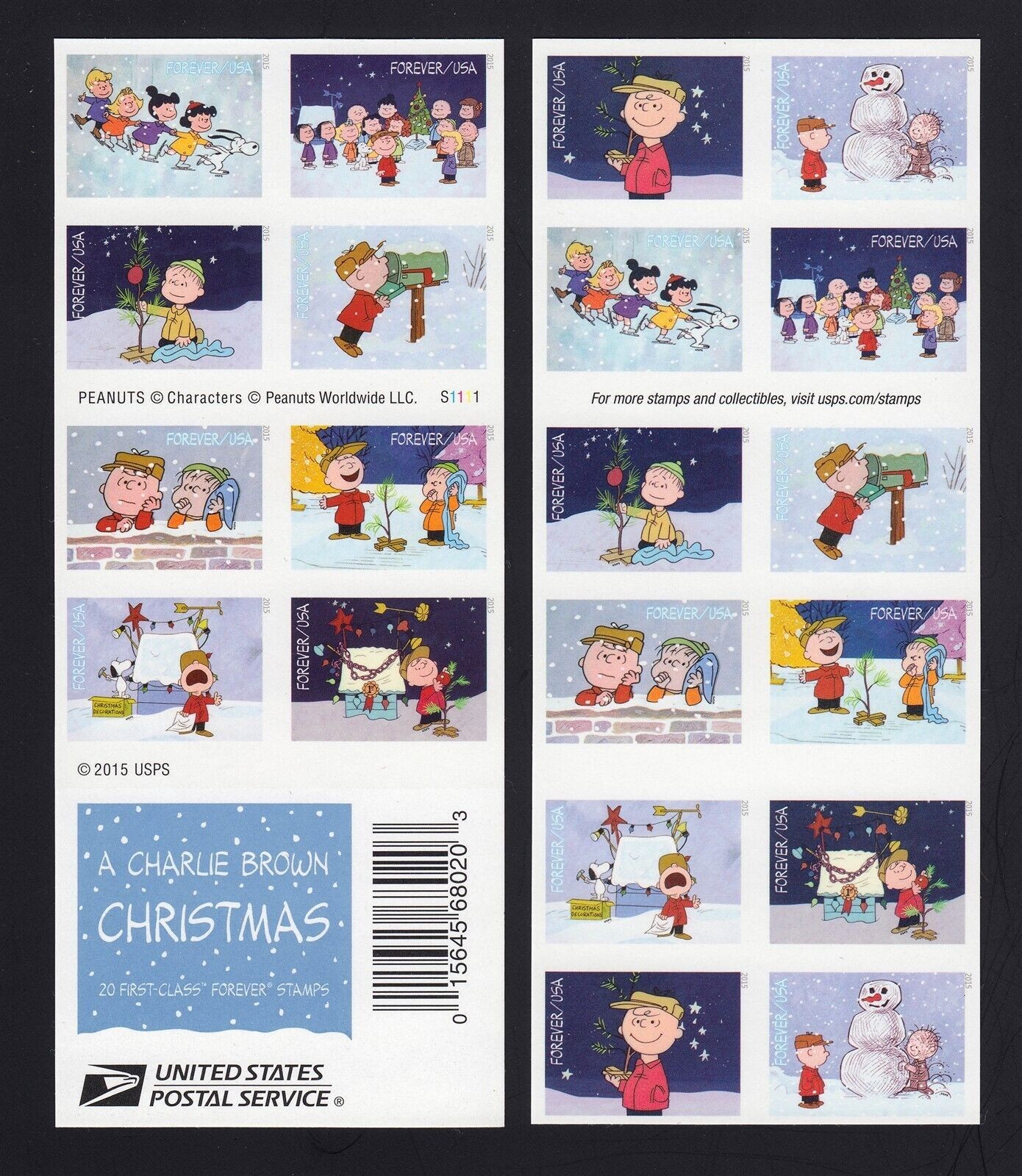2015 Charlie Brown Christmas Stamps USPS Mint condition