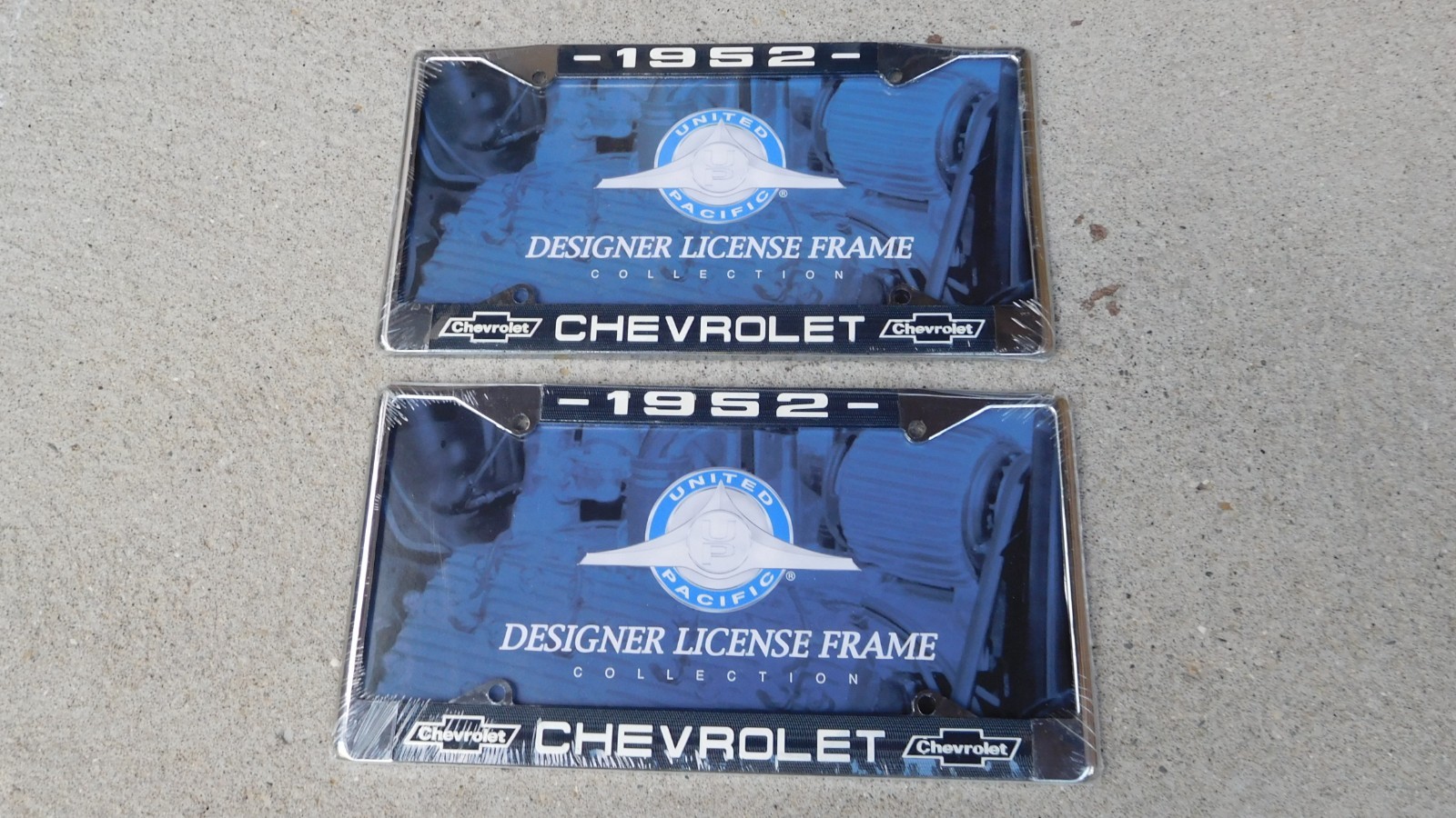 TWO 1952 Chevrolet License Plates Frame - Black Or Dark Blue & Chrome NEW SEALED