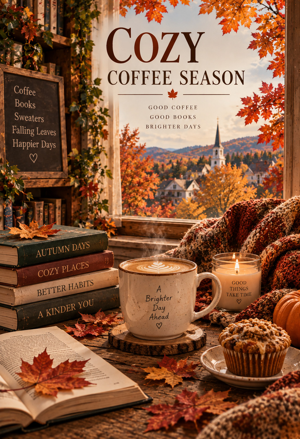Cozy Coffee Season Vintage Fall Poster Books Coffee Autumn Wall Art 13x19 Cozy Coffee Season Vintage Fall Poster Books Coffee Autumn Wall Art 13x19