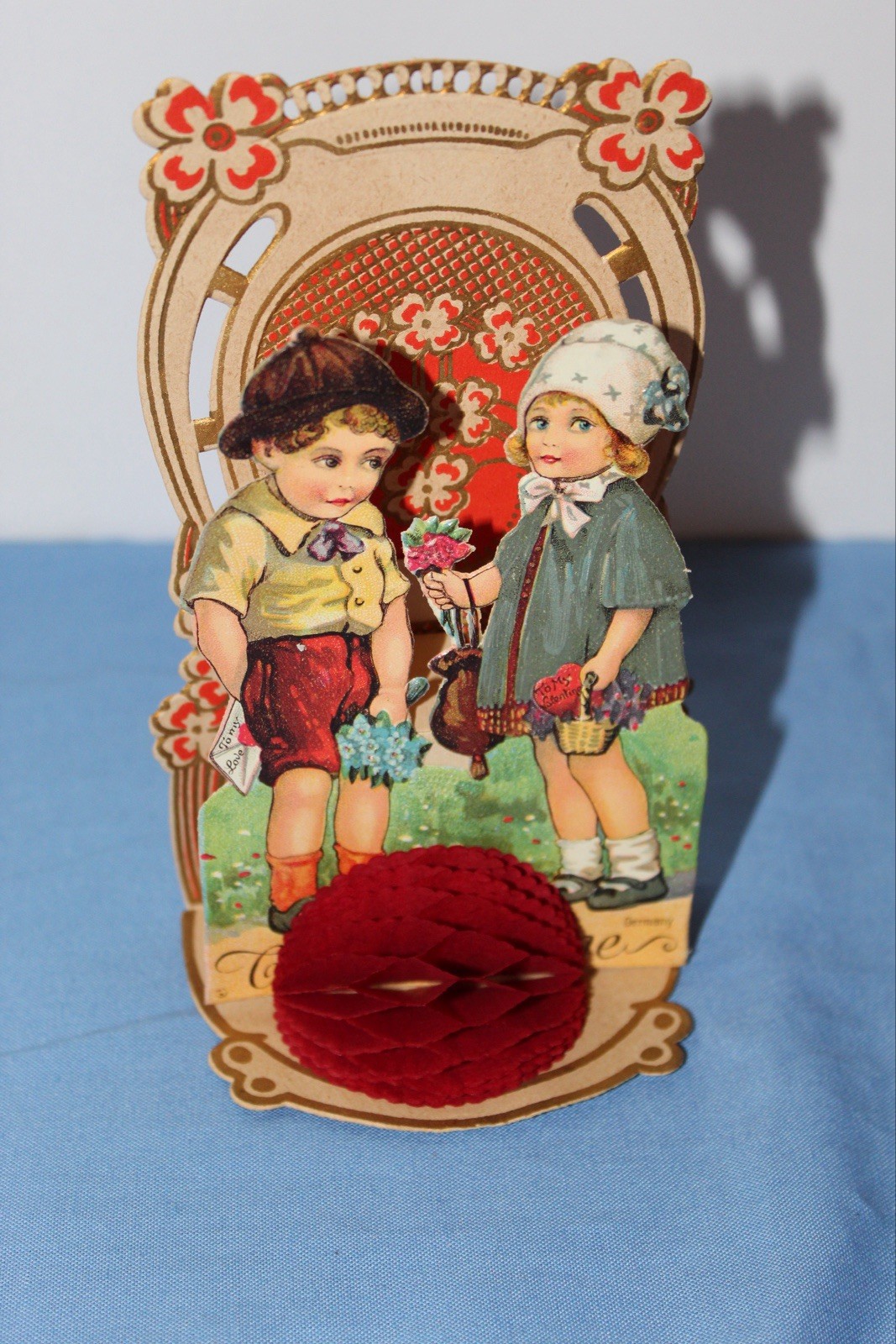 Honey comb Valentine Card Old Germany Embossed Honeycom Die Cut Fold Out