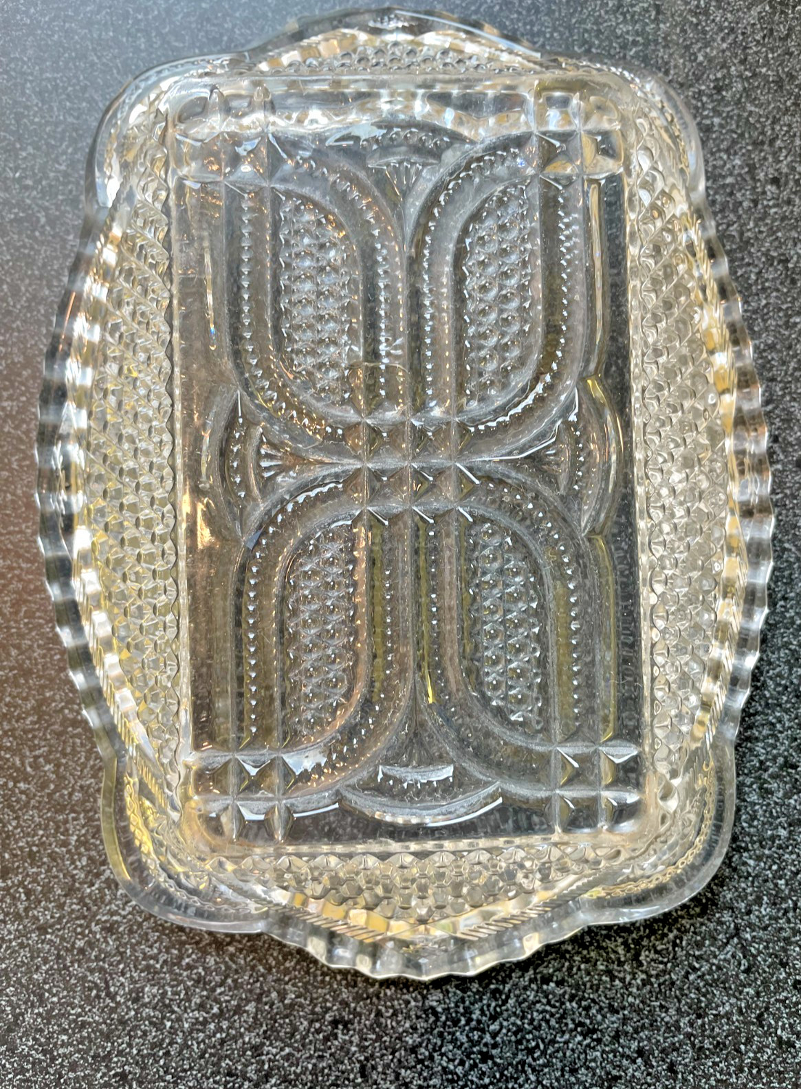 Vintage Clear Pressed Glass Relish Candy Dish 8x6 Scalloped Edge