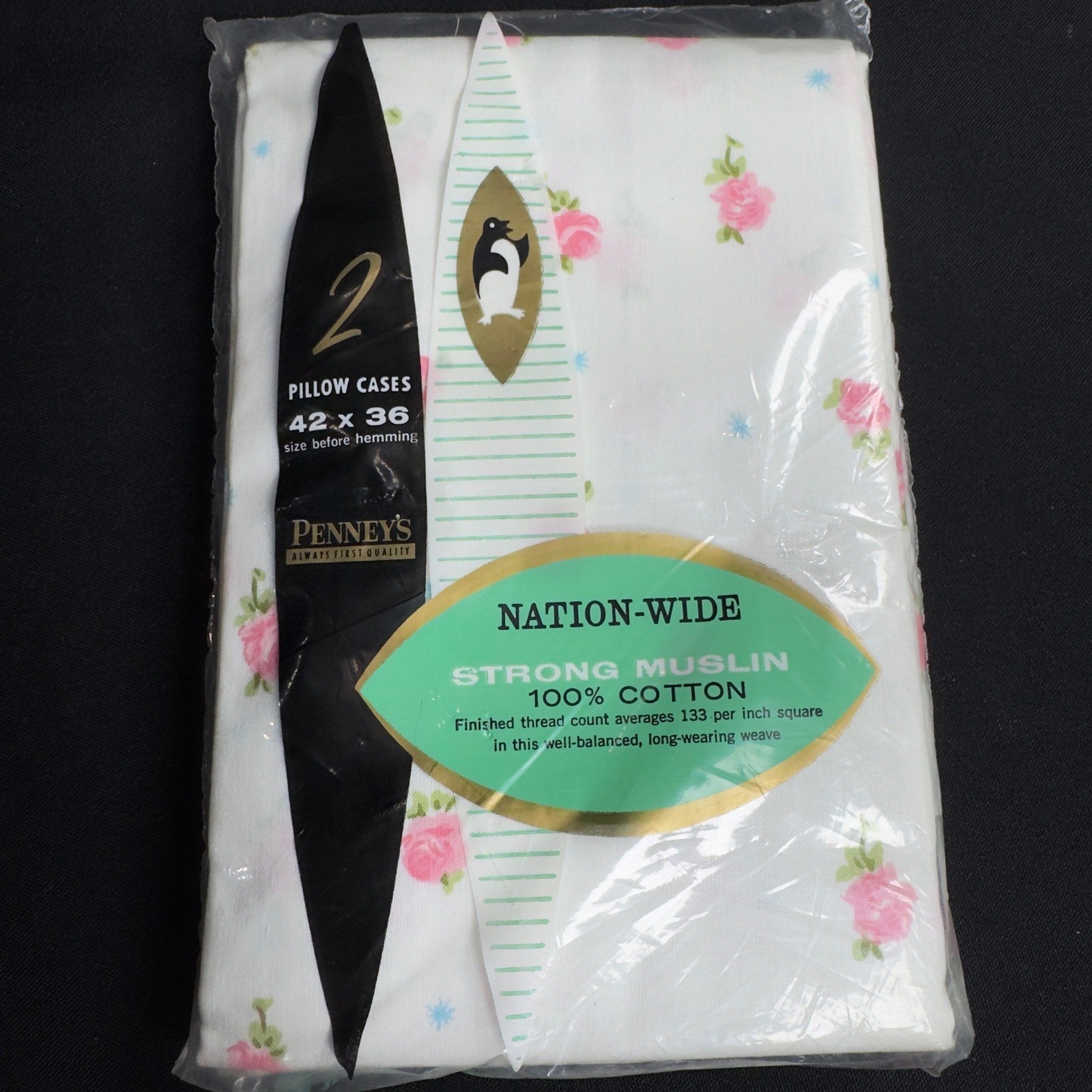VTG NOS Penneys Nation-Wide 2 Muslin Pillow Case Pink Rosebud Floral Cottagecore
