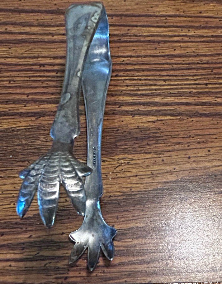 Silver Plate Serving Tongs with Claw/Leaf Tips Marked \