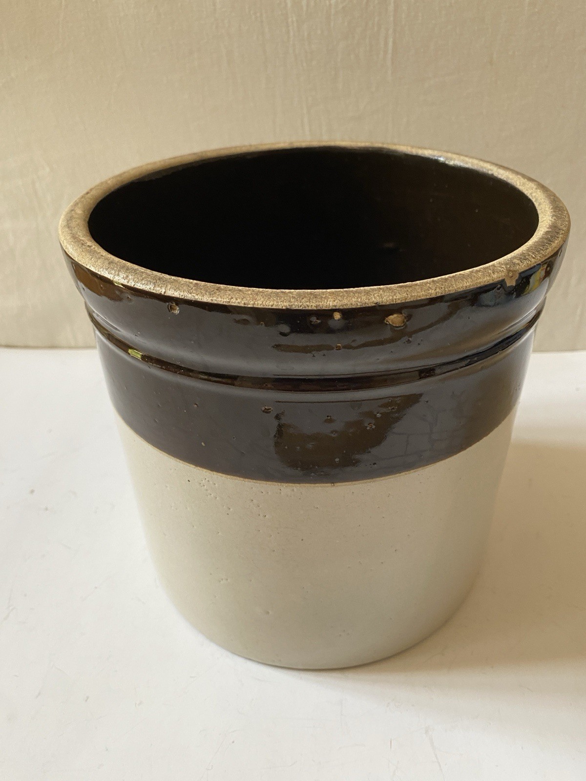 1 VTG Heritage Stoneware Gallon Crock Two Tone Brown Tan 7.5