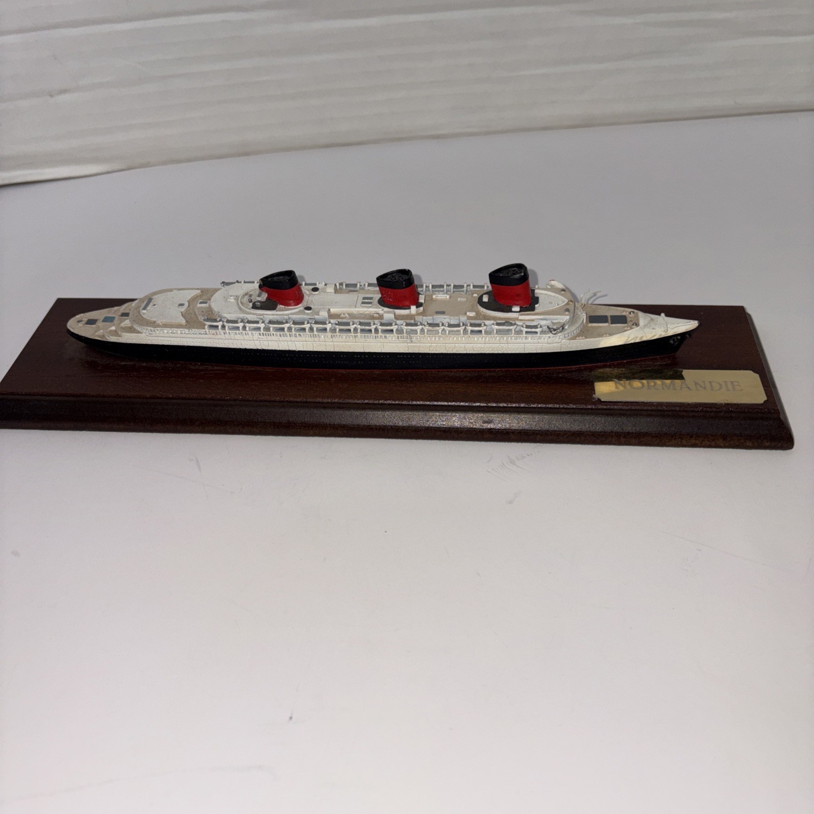Rare Vintage Skytrex NORMANDIE Cruise Ship Model Resin On Wood Base