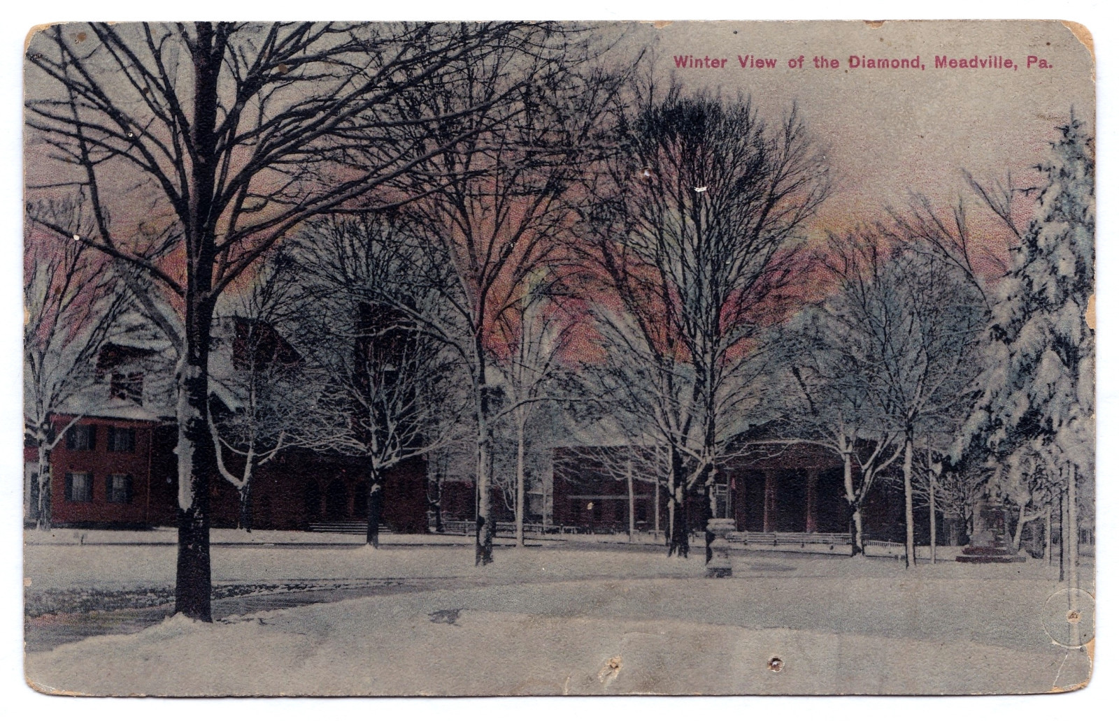 1901 Meadville PA Postcard Winter Snow View of the Diamond Square Crawford UDB 1901 Meadville PA Postcard Winter Snow View of the Diamond Square Crawford UDB