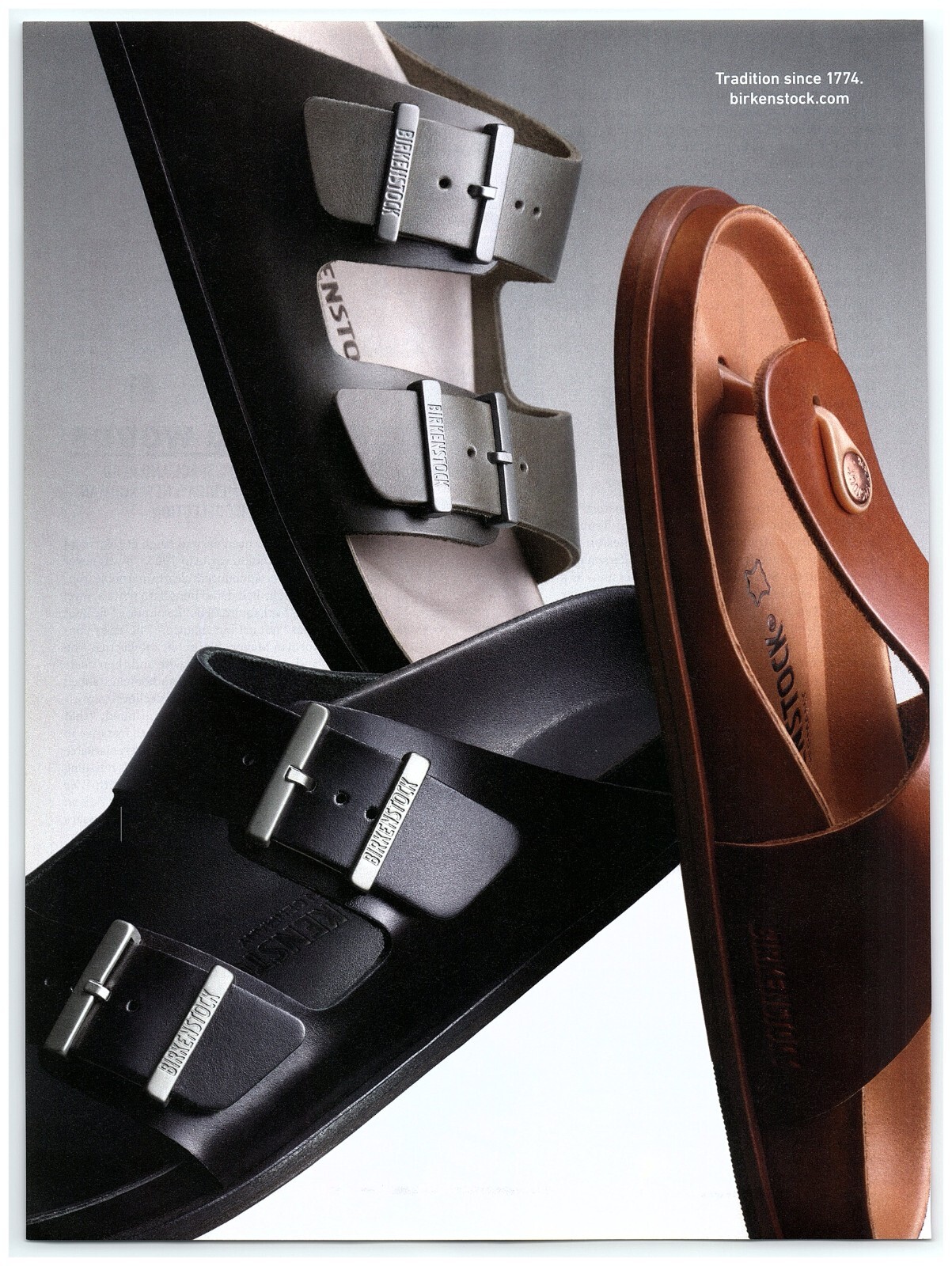 PRINT AD, 2018 Birkenstock Sandals Footwear Leather Black Brown Stylish Buckle 