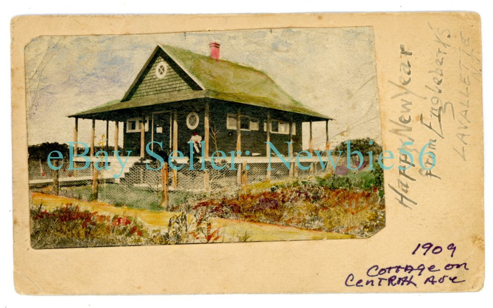 Lavallette NJ - COTTAGE ON CENTRAL AVENUE - Hand Made RPPC Postcard