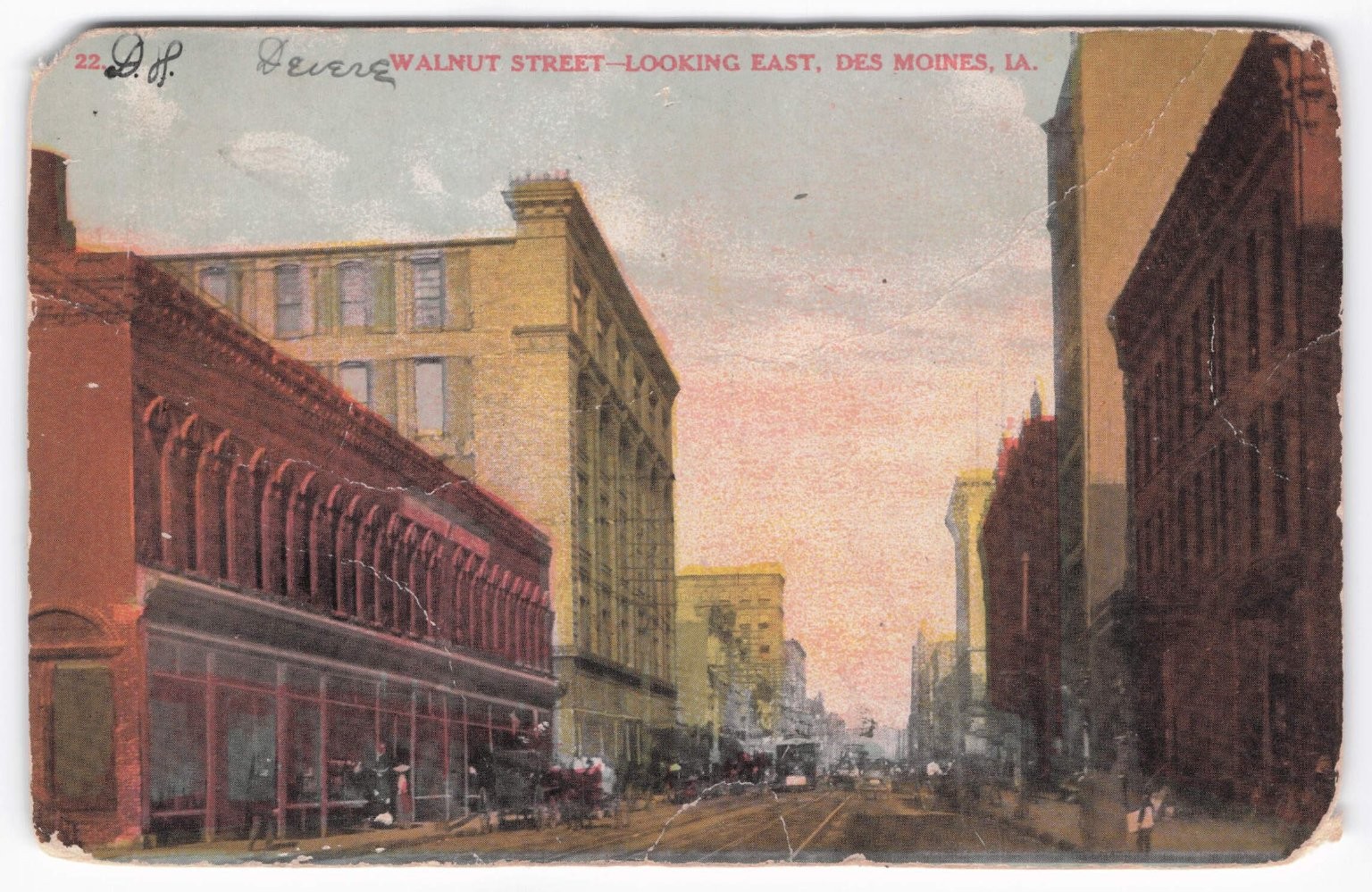 Antique 1909 Des Moines IA Walnut St Looking East Cityscape KROPP Postcard VTG