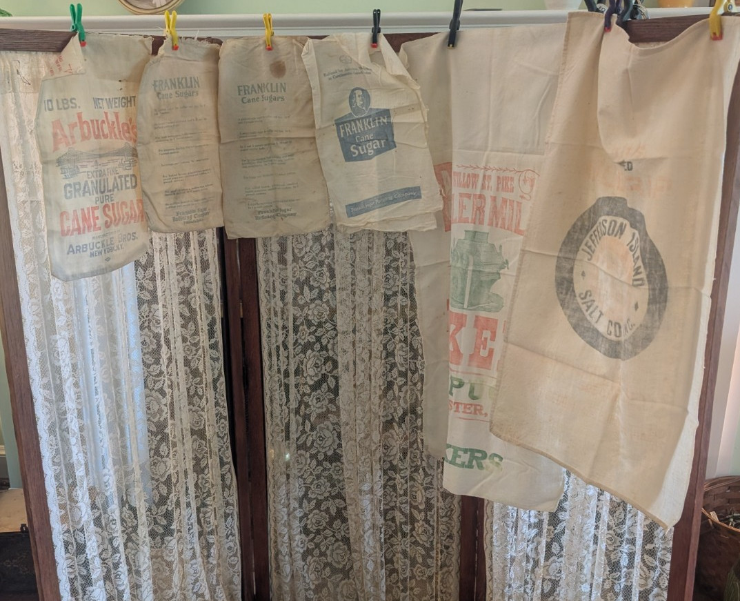Vintage Feed Sacks 6 Sugar Salt Others Sack Lot