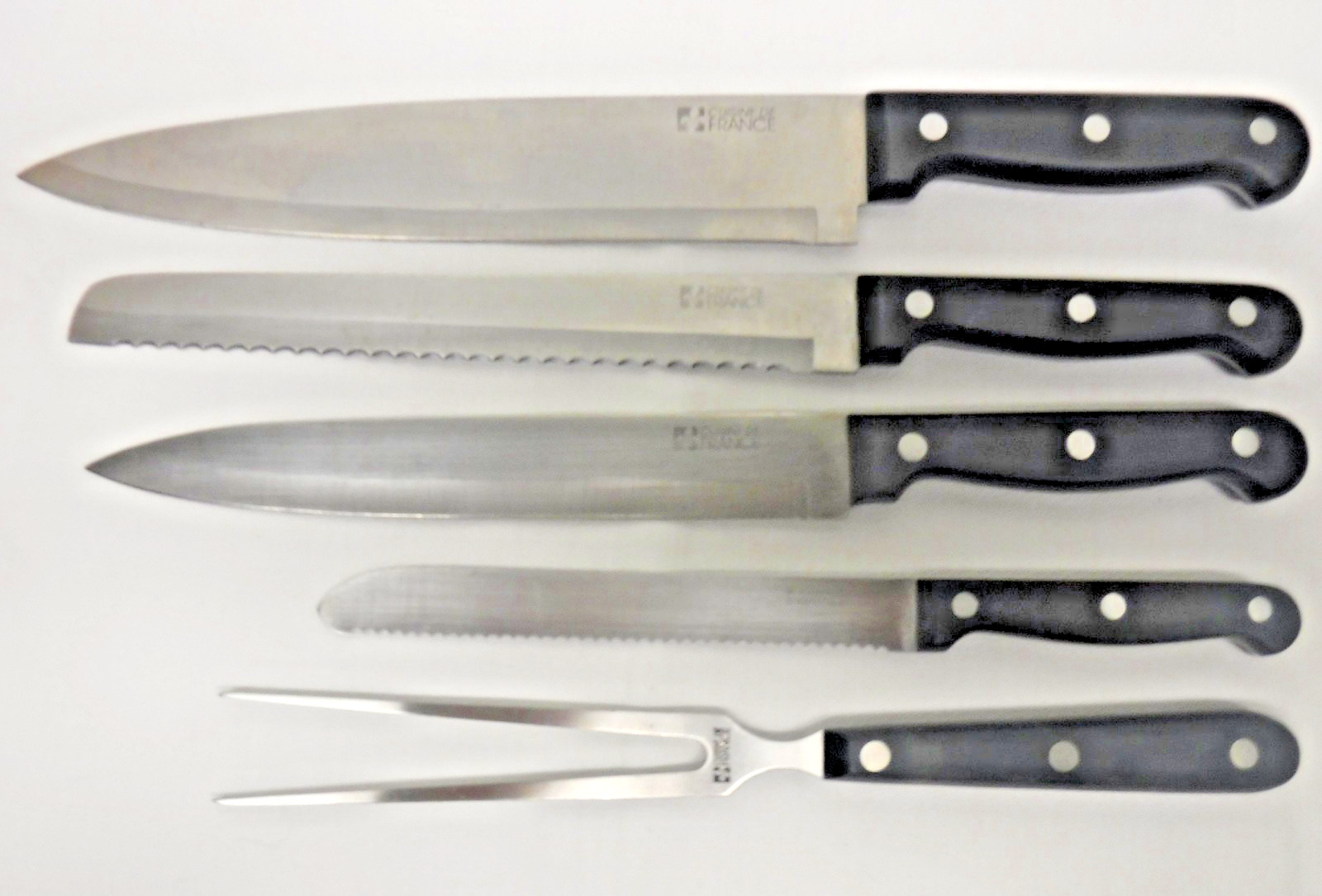 Vintage Cutlery set 5 Cuisine De France Stainless Steel Knives & Carving Fork