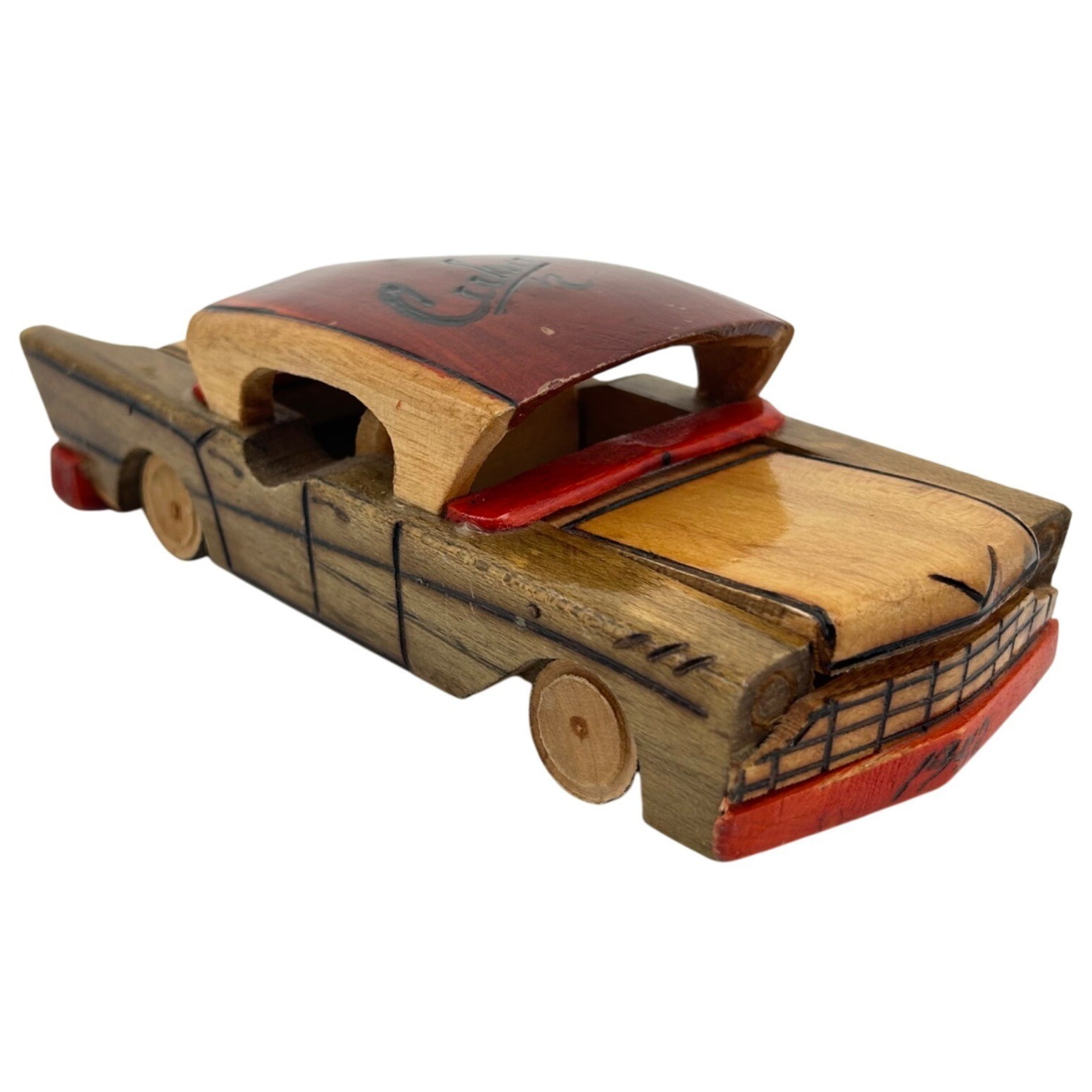 Handcrafted Wooden Classic Car 1950s design 6 inches Toy Decor
