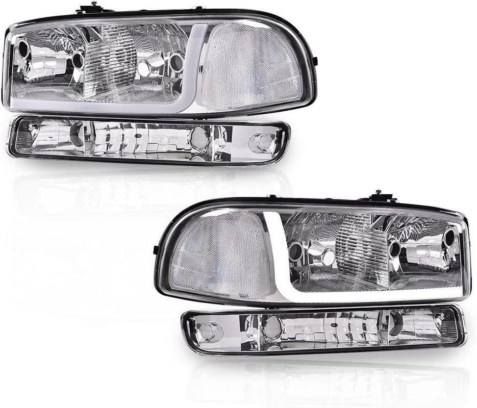 LED DRL Headlights Fit 1999-2007 GMC Sierra 1500,Clear | Headlamp Assembly Fit 0