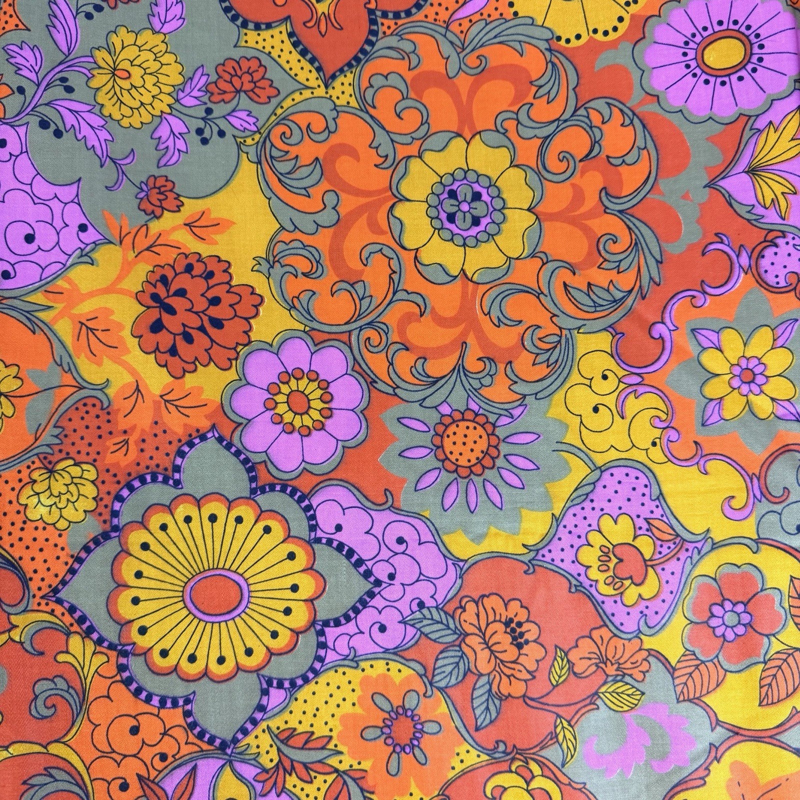 VTG Schwartz Liebman Textiles Hot Pink Orange Floral Fabric Groovy Mod 44x106