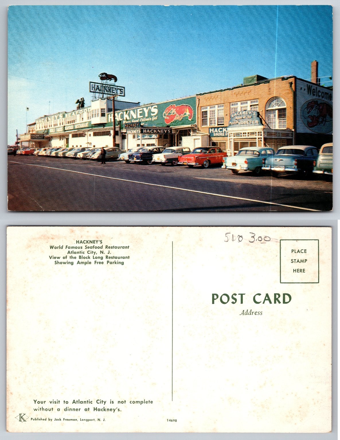Vintage Hackney\'s Seafood Restaurant Postcard Atlantic City NJ 1950s Chrome Vintage Hackney\'s Seafood Restaurant Postcard Atlantic City NJ 1950s Chrome