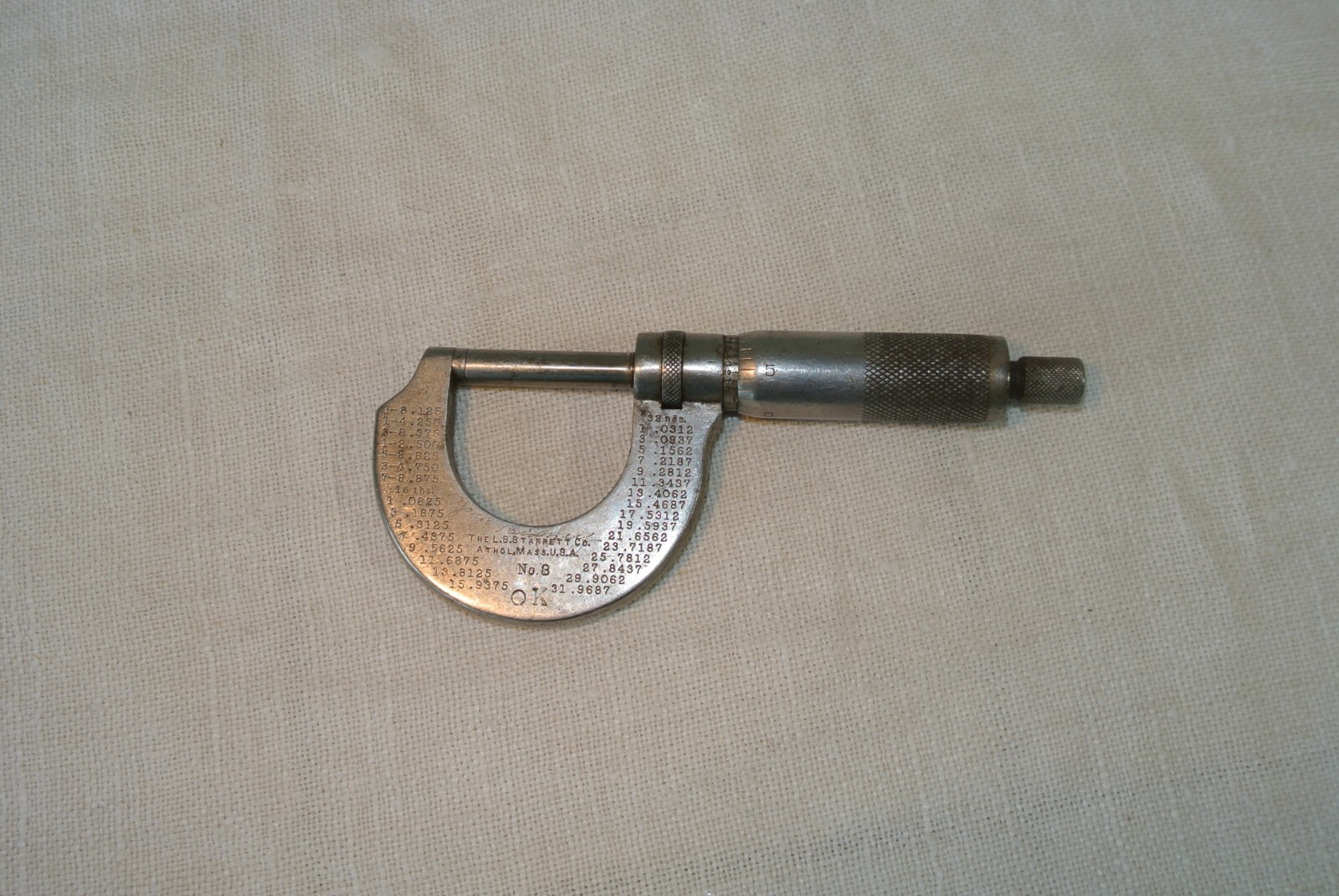 L.S Starrett Athol Mass. No.8 Micrometer 0 to 1 inch 