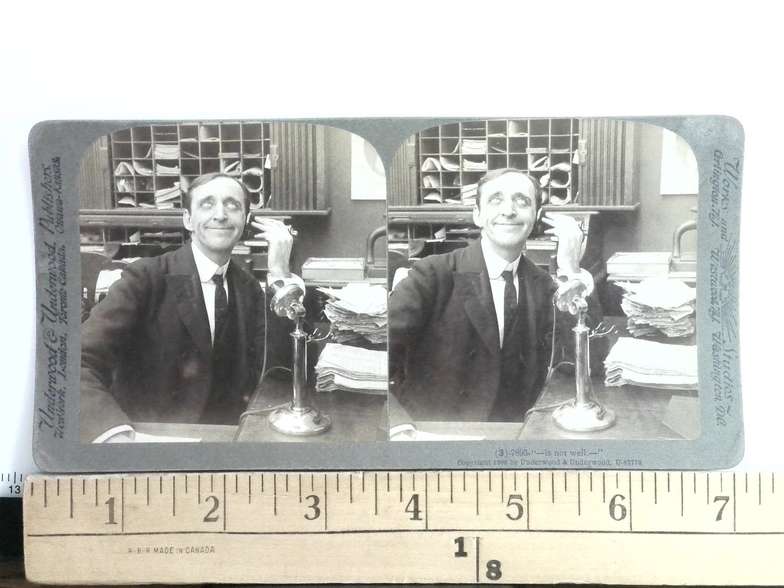 Is Not Well Stereoview Underwood & Underwood 1906 Humorous Office Scene