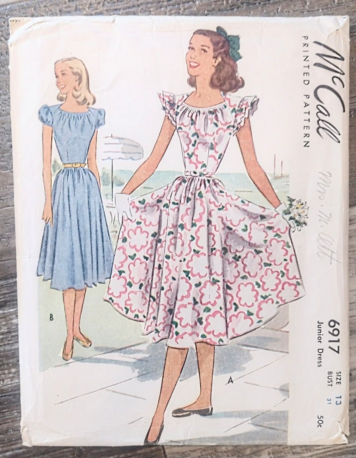 Vintage McCall's Junior Dress Sewing Pattern, #6917 (Size 13) 1947 Copyright Vintage McCall's Junior Dress Sewing Pattern, #6917 (Size 13) 1947 Copyright