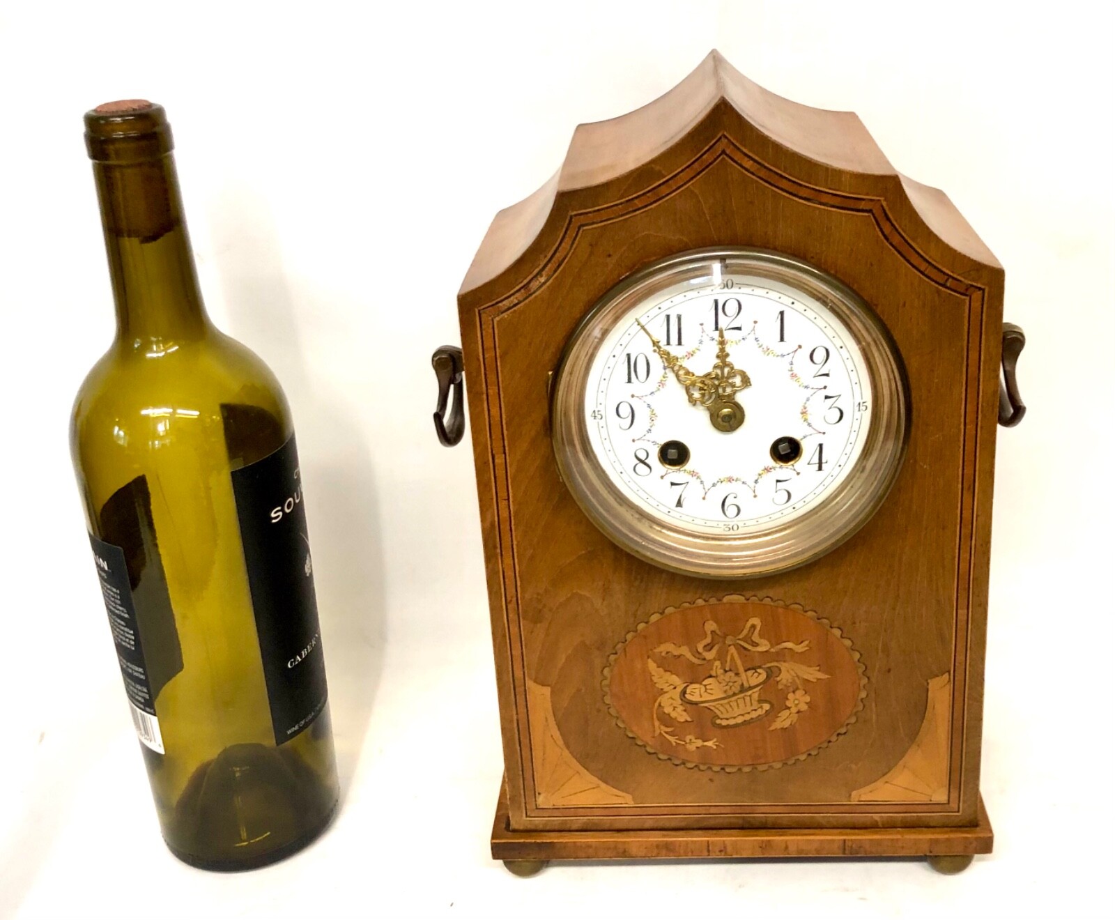 Antique Edwardian French Inlaid Satinwood  Bracket Mantel Clock
