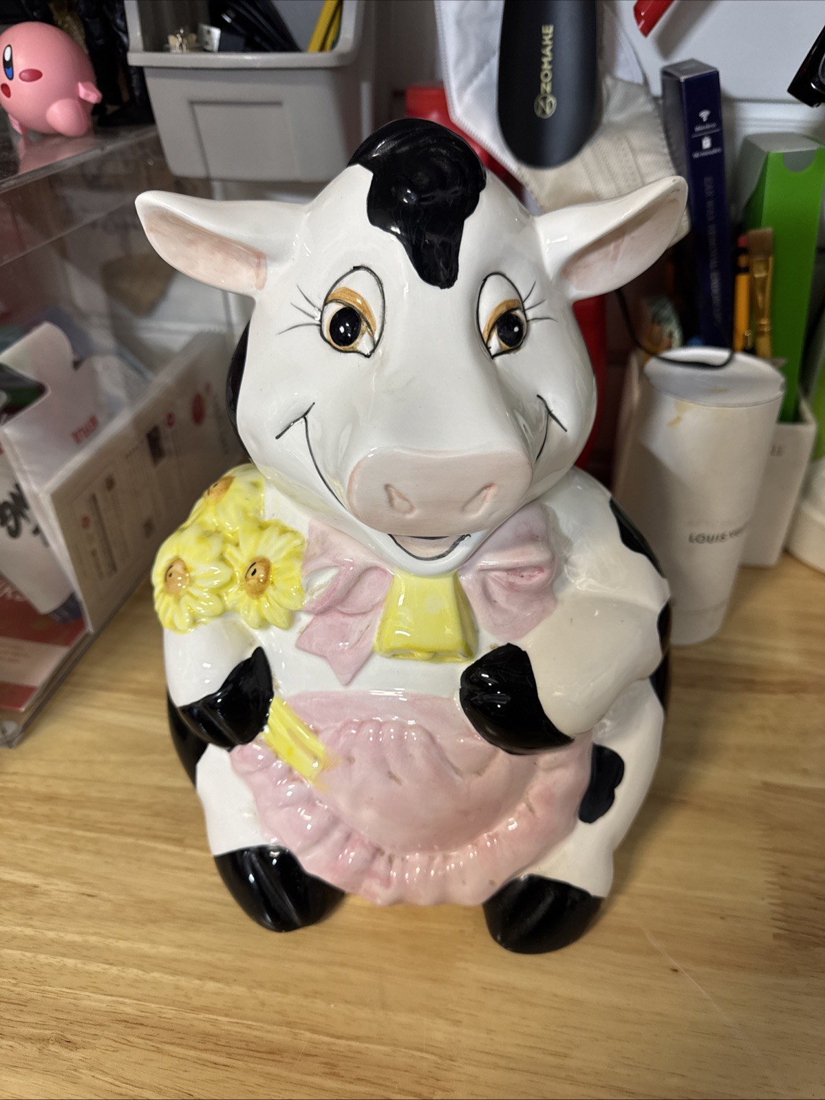 Vintage 1993/1995 Cow Cookie Jar  Hand Painted Ceramic 11x7x7  hollowed