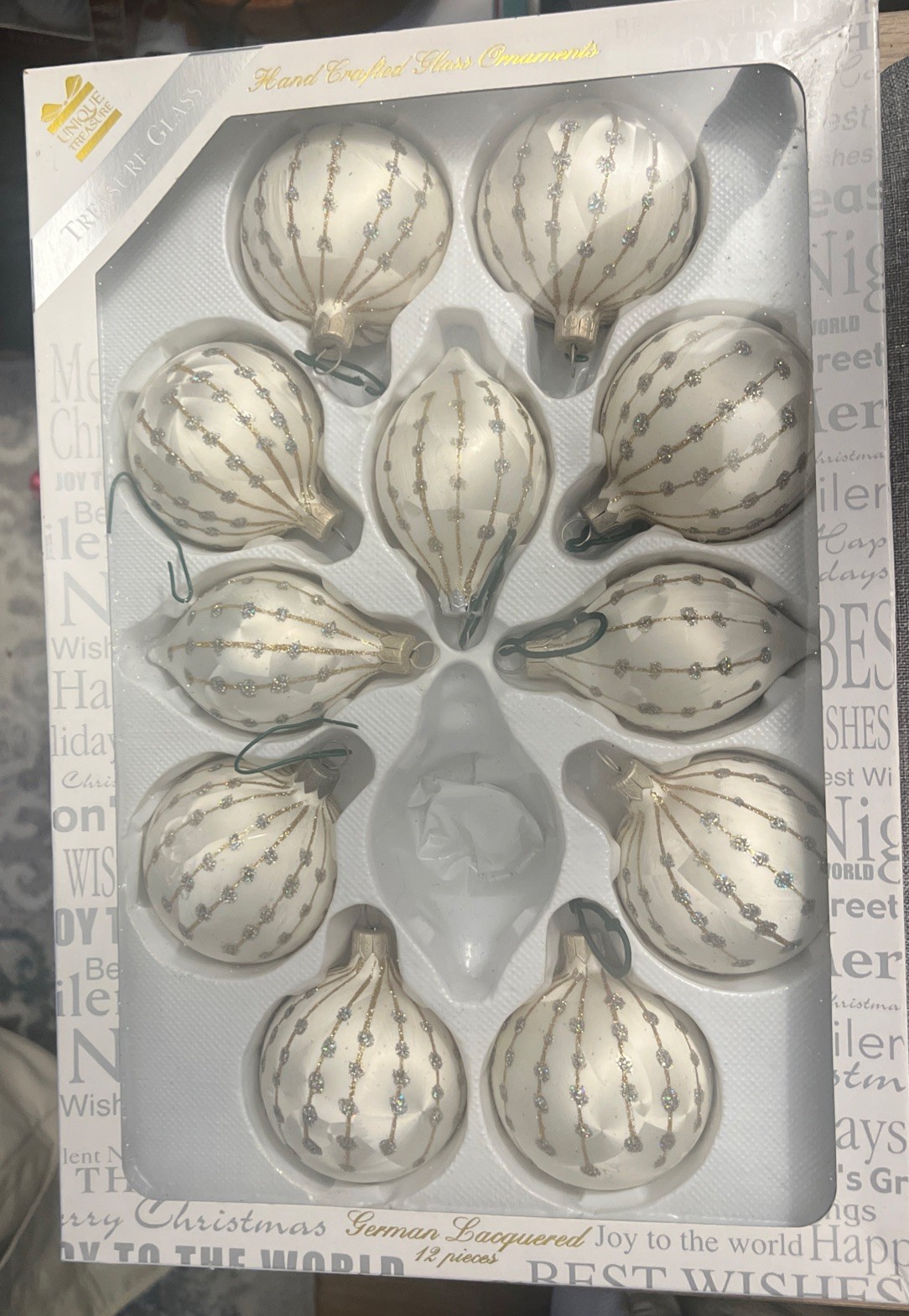 Vintage Unique Treasures Hand Lacquered Glass Ornament Set Of 11 Silver & Gold Vintage Unique Treasures Hand Lacquered Glass Ornament Set Of 11 Silver & Gold